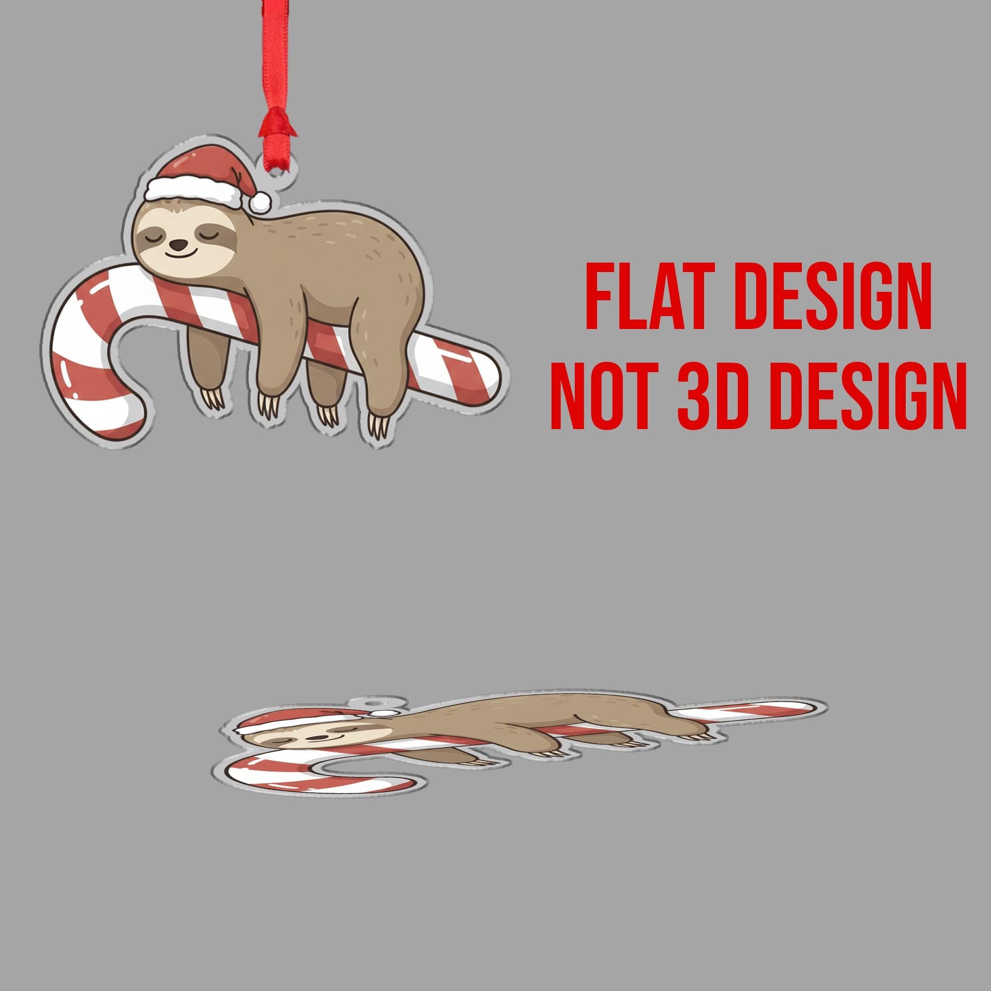 Sloth Christmas Ornament – Acrylic Hanging Decoration with Candy Cane and Santa Hat Design