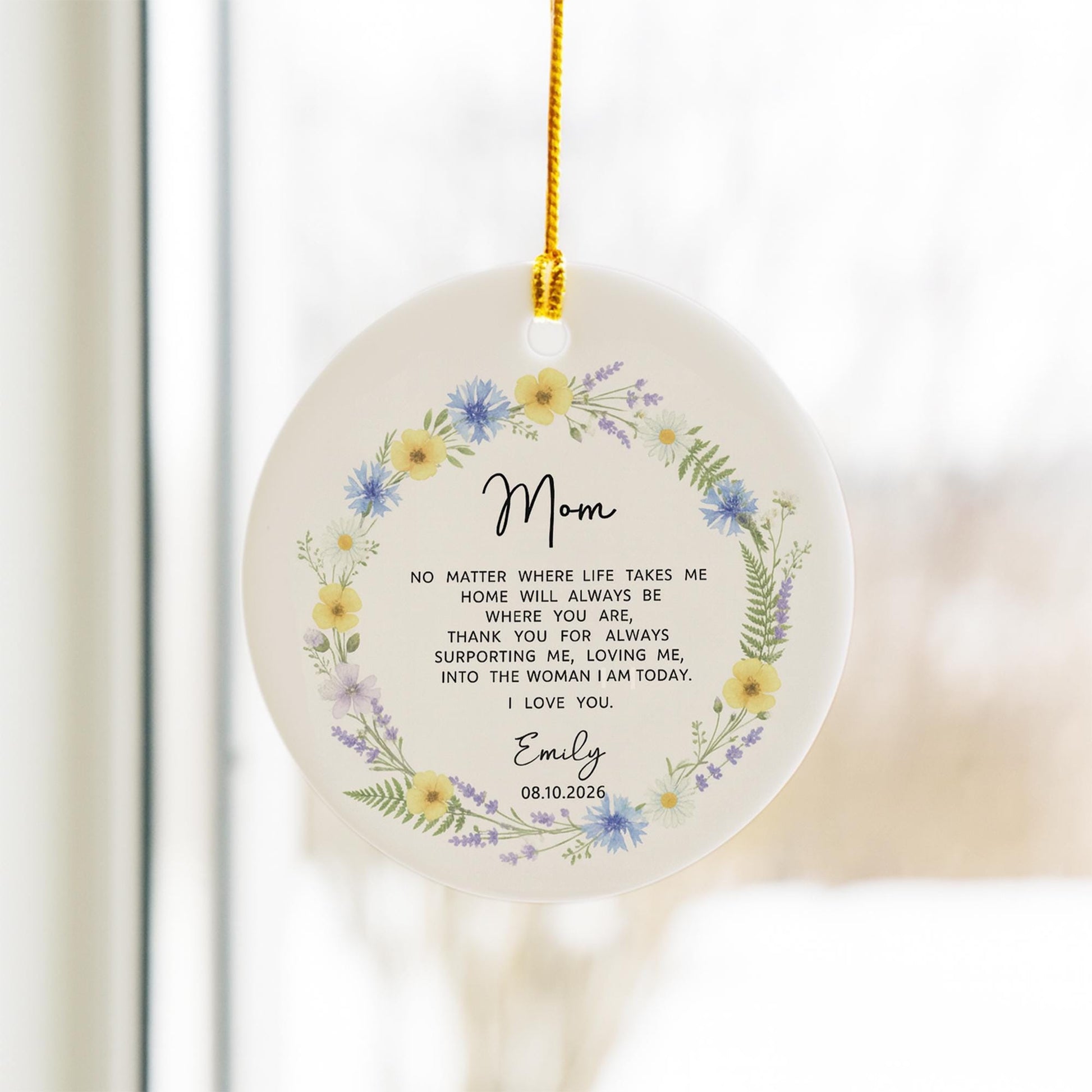 Personalized Mom Ornament | Floral Ceramic Keepsake Gift