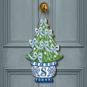 Monogram Christmas Tree Wooden Door Sign | Chinoiserie Holiday Decor