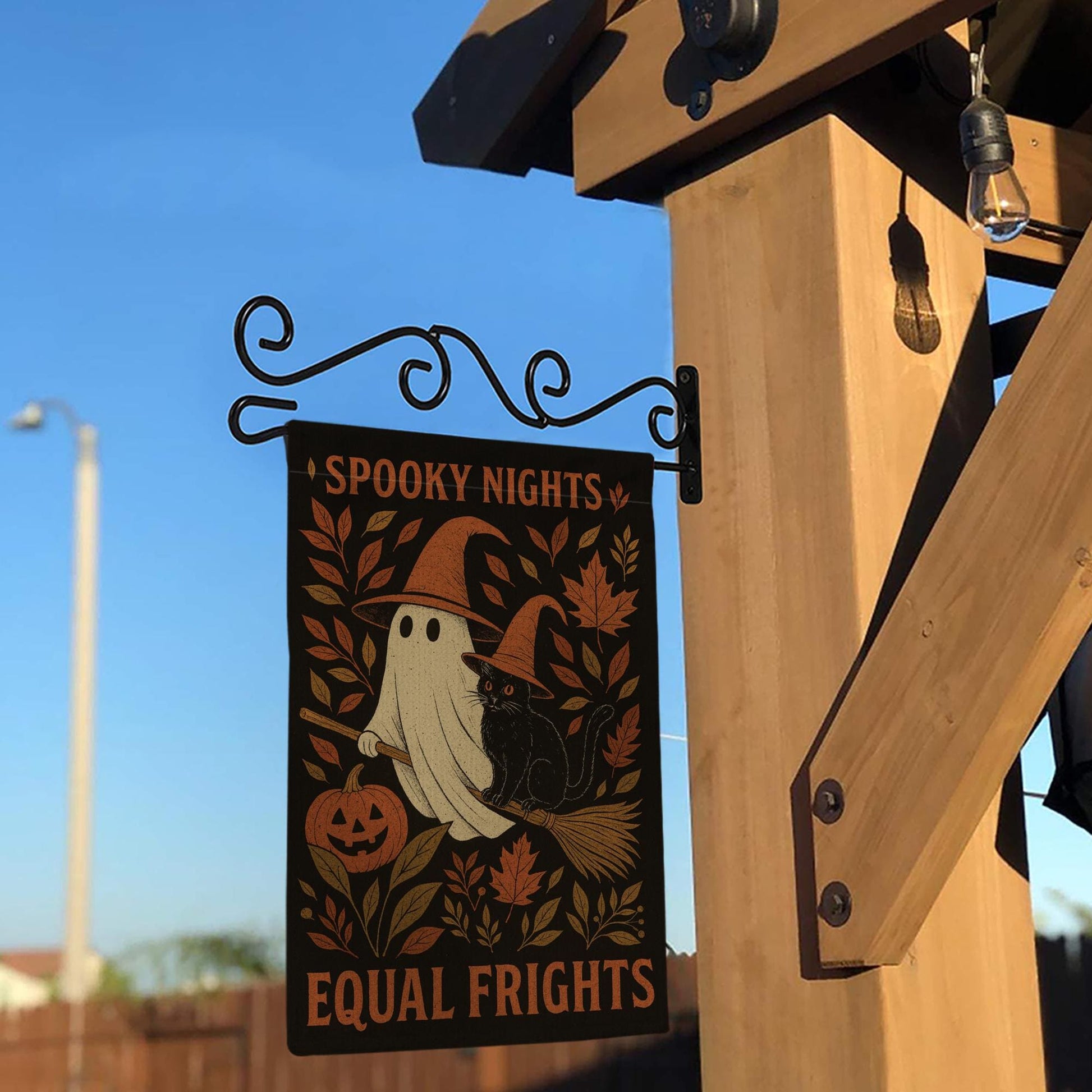 Equal Frights for all Garden Flag | Ghost and Black Cat Outdoor Yard Decor
