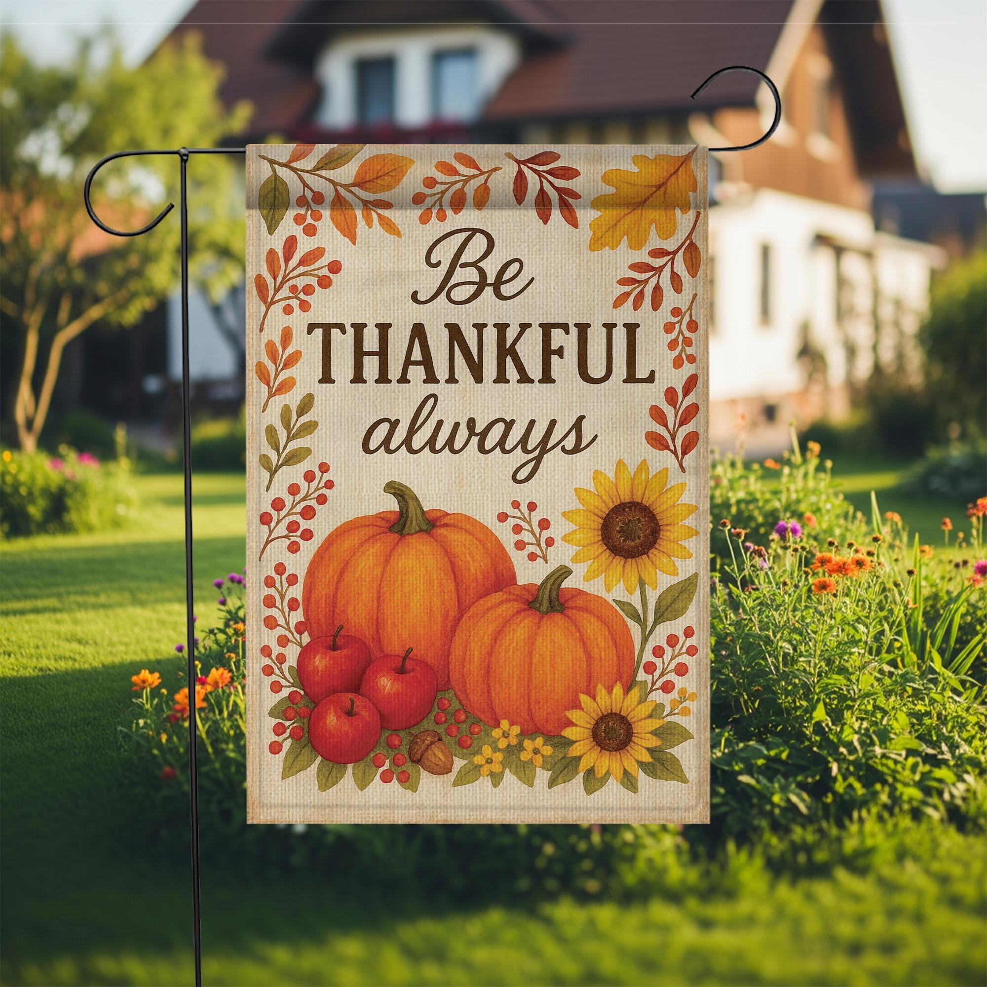 Be Thankful Always Garden Flag: Autumn Harvest Yard Decor