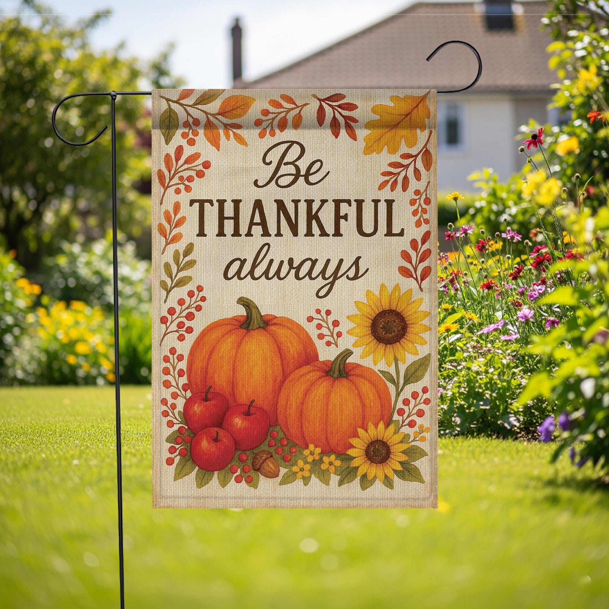 Be Thankful Always Garden Flag: Autumn Harvest Yard Decor