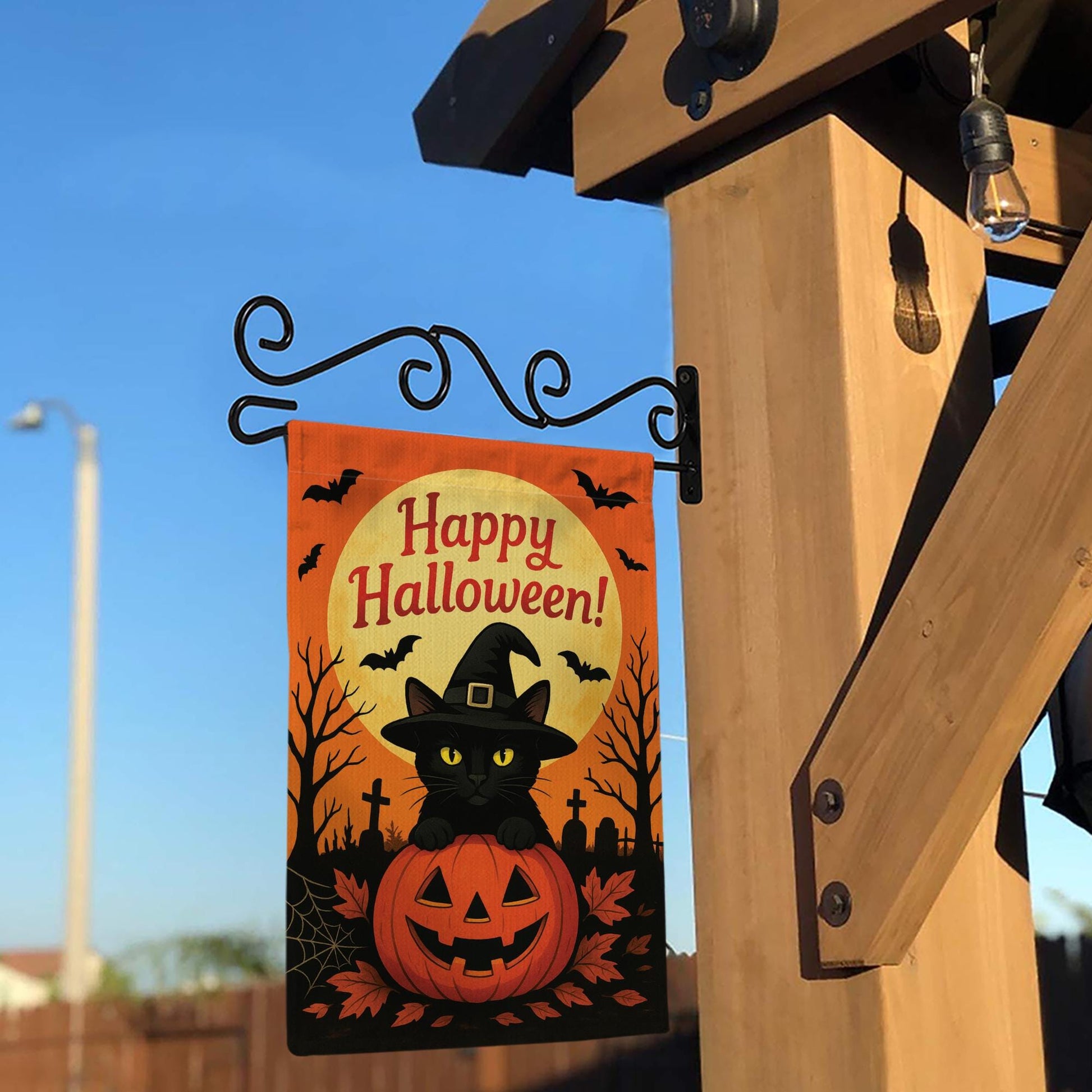 Happy Halloween Garden Flag: Black Cat Pumpkin Yard Decor