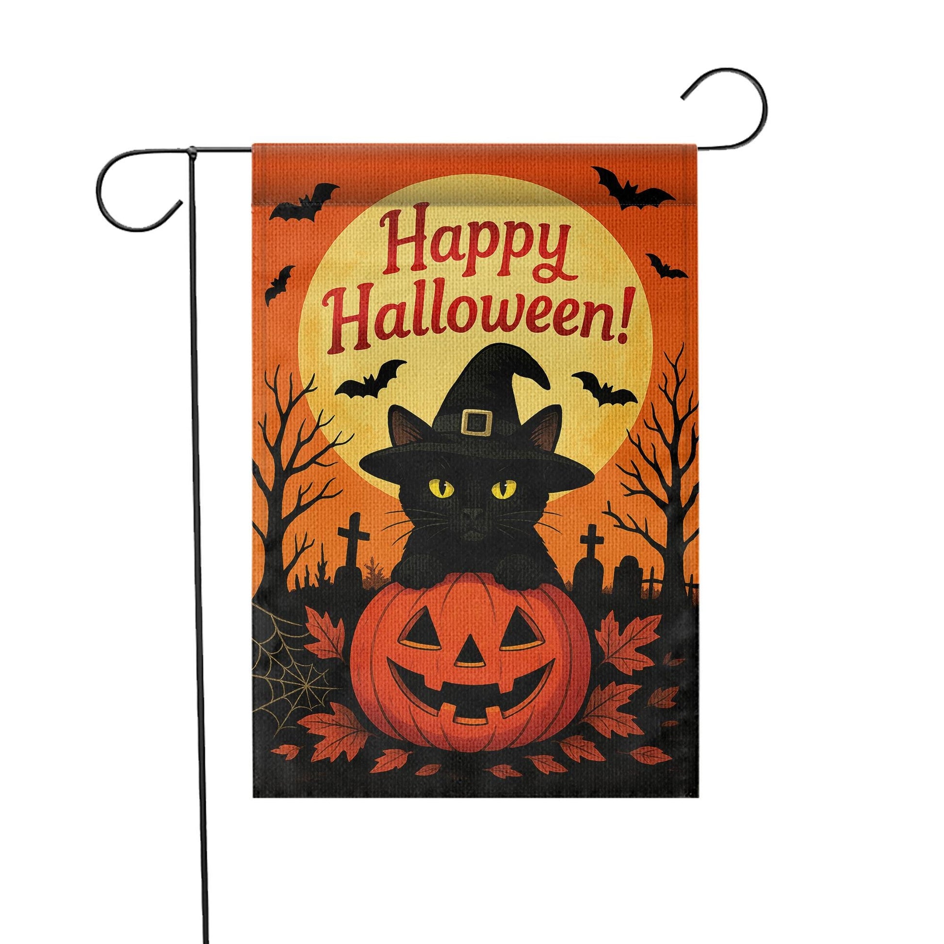 Happy Halloween Garden Flag: Black Cat Pumpkin Yard Decor