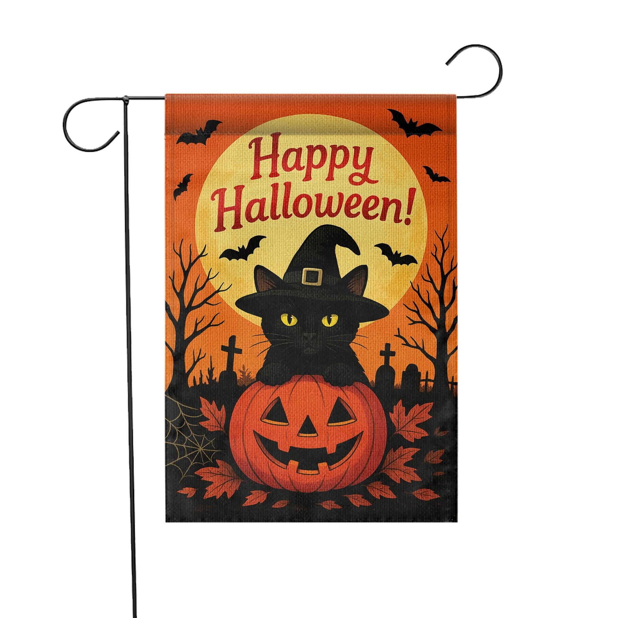 Happy Halloween Garden Flag: Black Cat Pumpkin Yard Decor