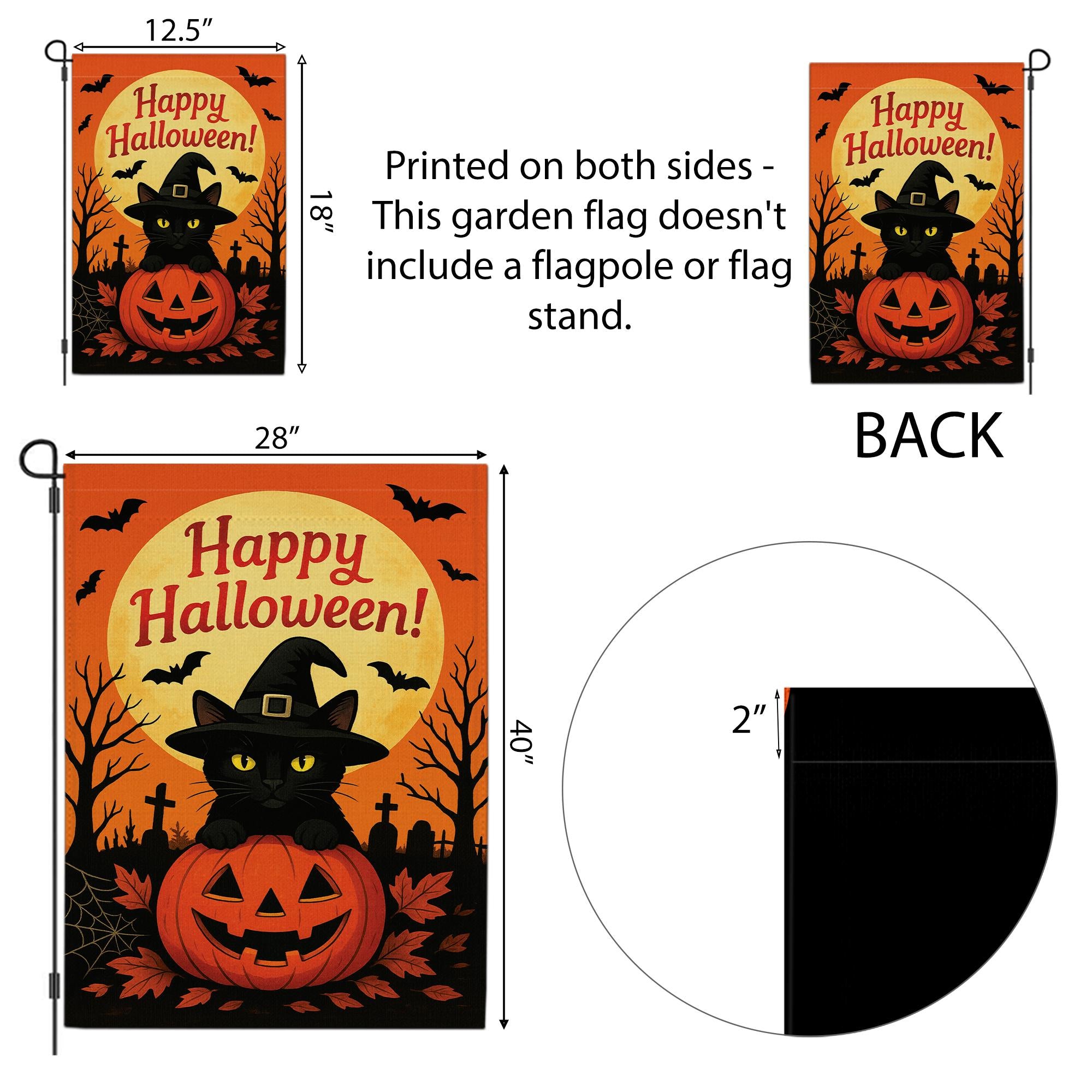 Happy Halloween Garden Flag: Black Cat Pumpkin Yard Decor