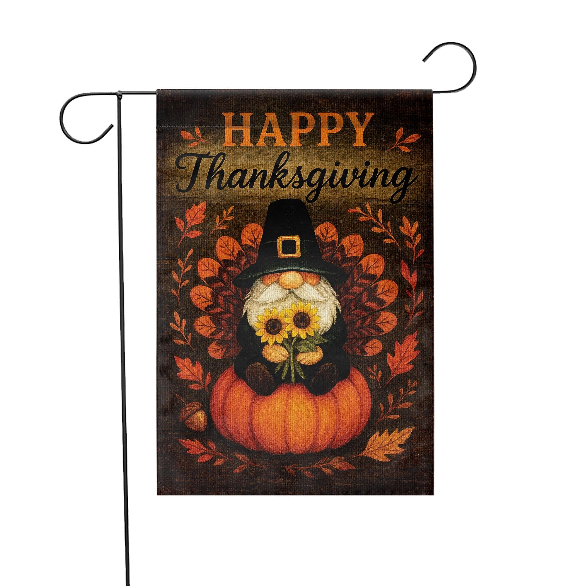 Happy Thanksgiving Garden Flag: Autumn Gnome Pumpkin Outdoor Flag
