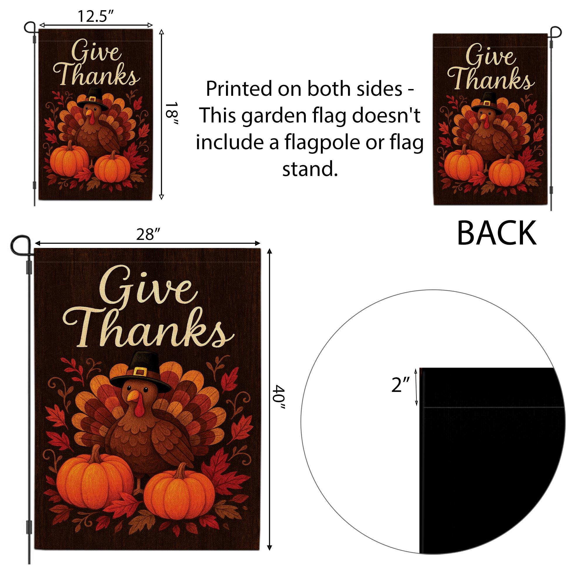 Give Thanks Garden Flag: Thanksgiving Turkey Pumpkins Yard Decor