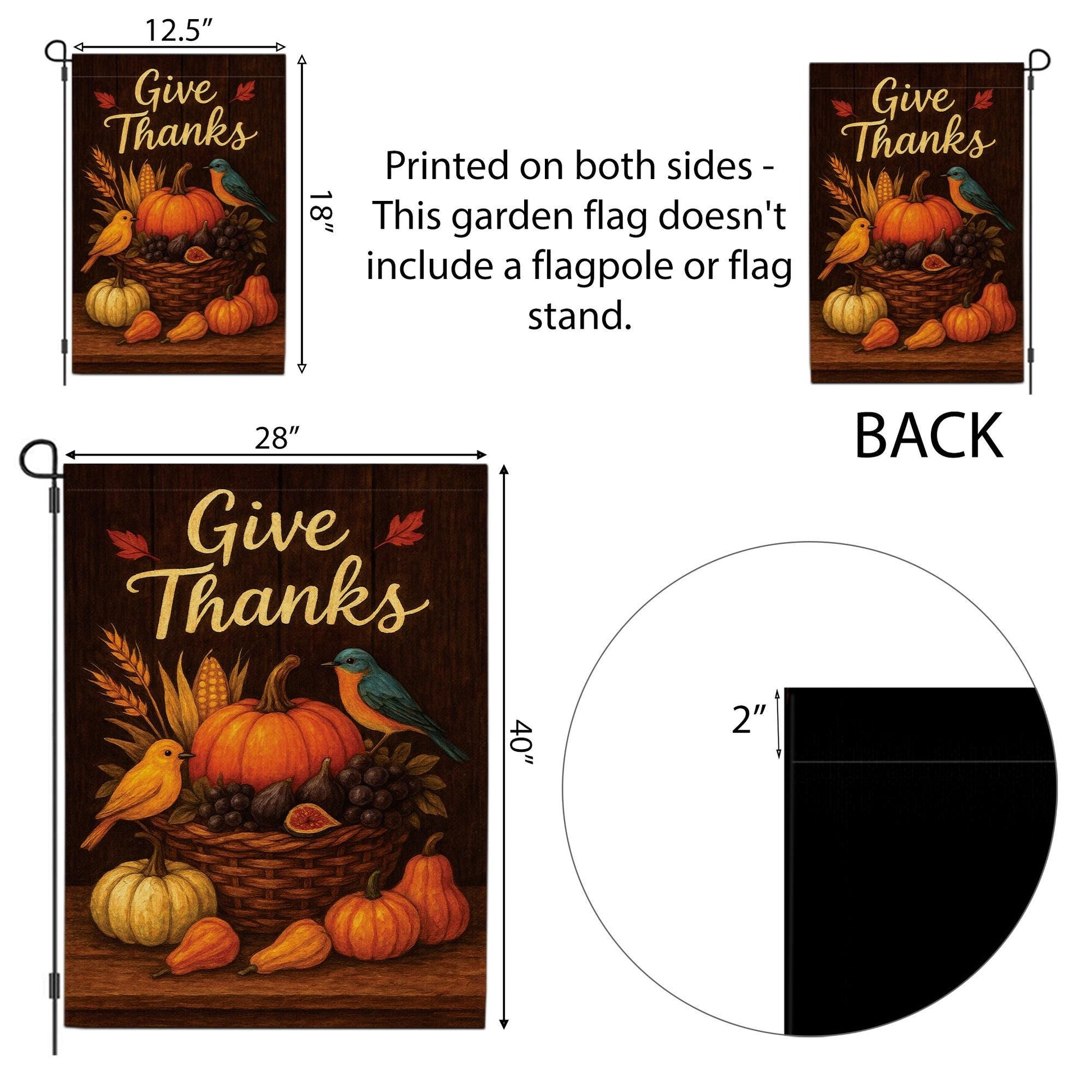 Give Thanks Garden Flag: Rustic Autumn Harvest Pumpkins & Birds Yard Decor