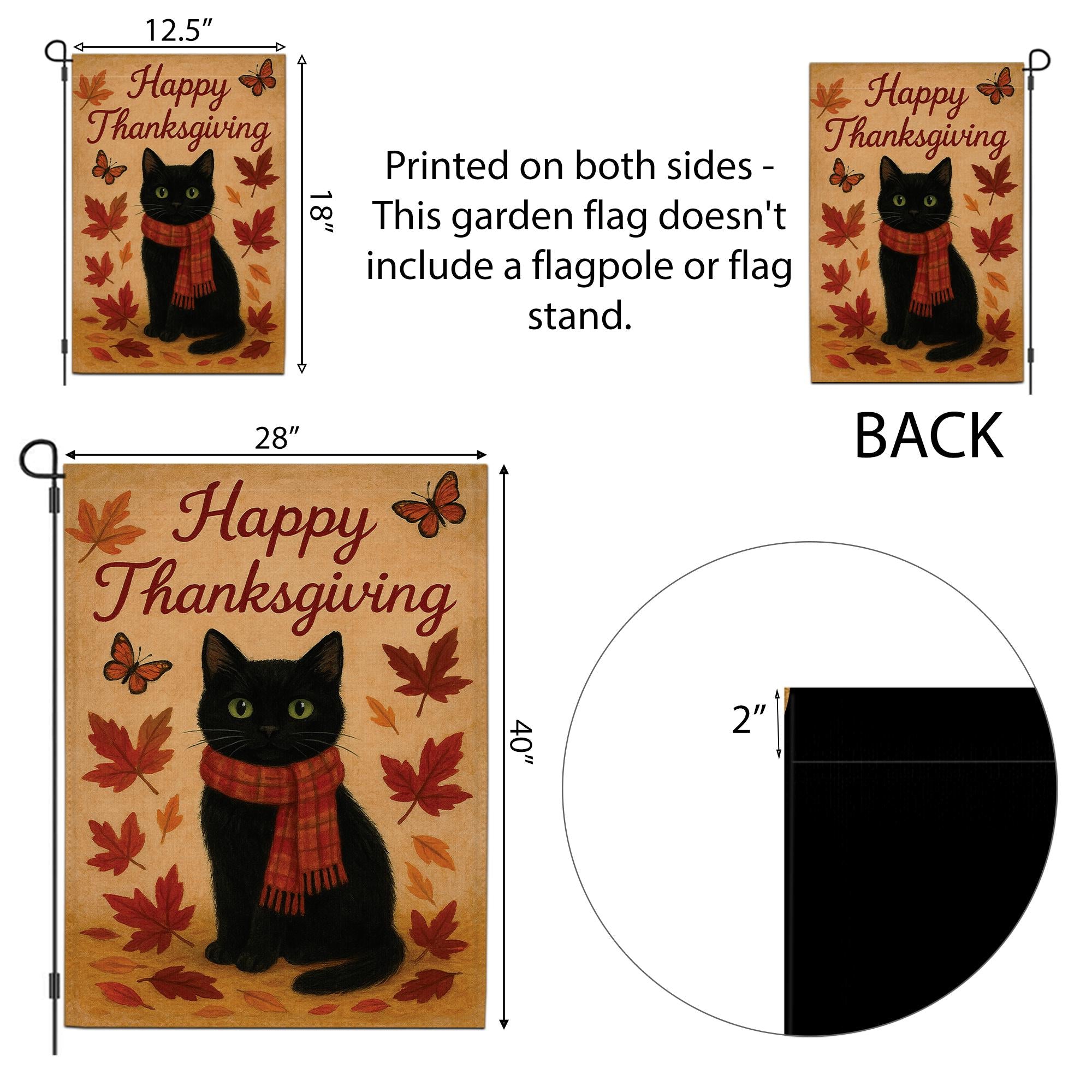 Happy Thanksgiving Cat Flag: Autumn Black Cat Yard Decor