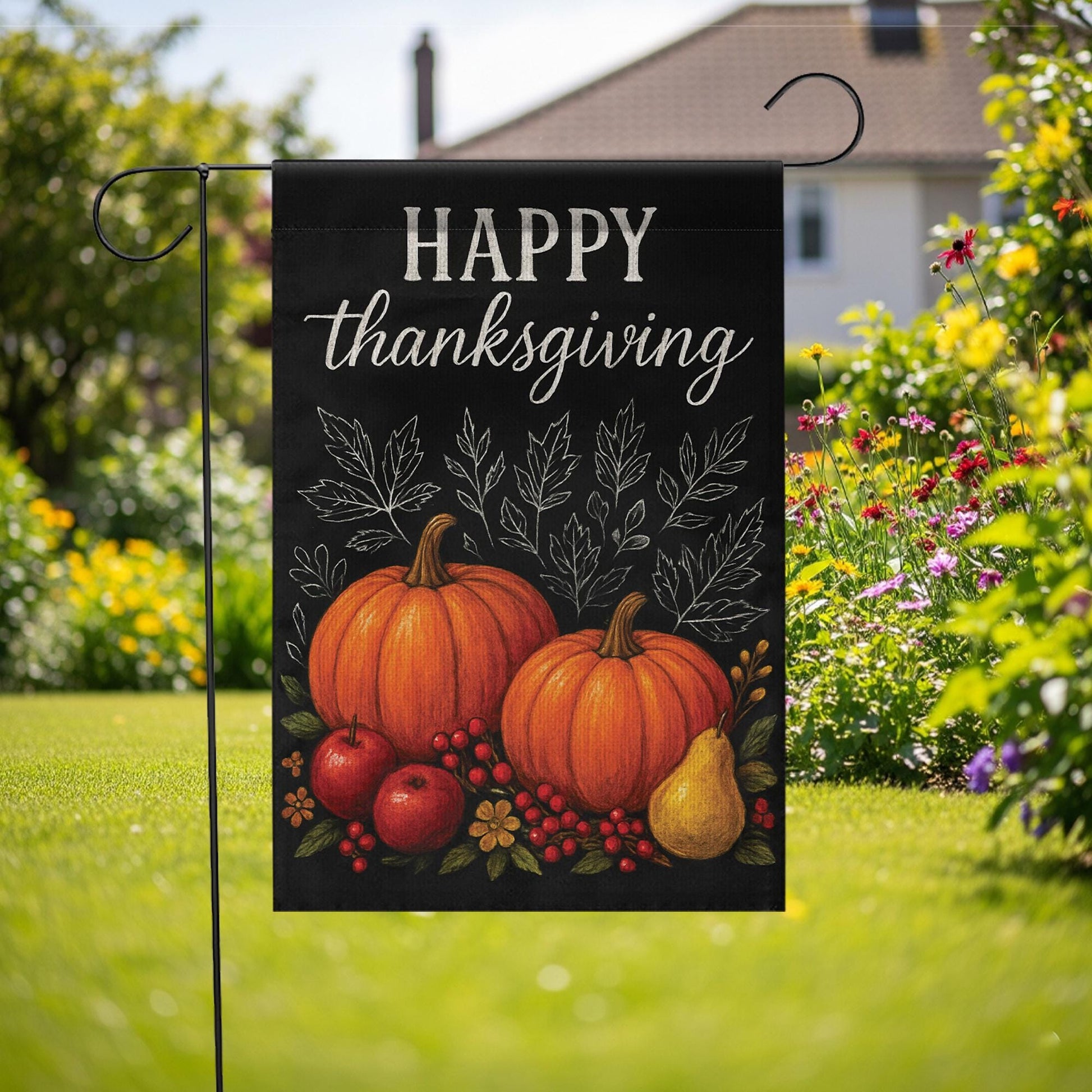 Happy Thanksgiving Garden Flag: Pumpkin Harvest Yard Decor