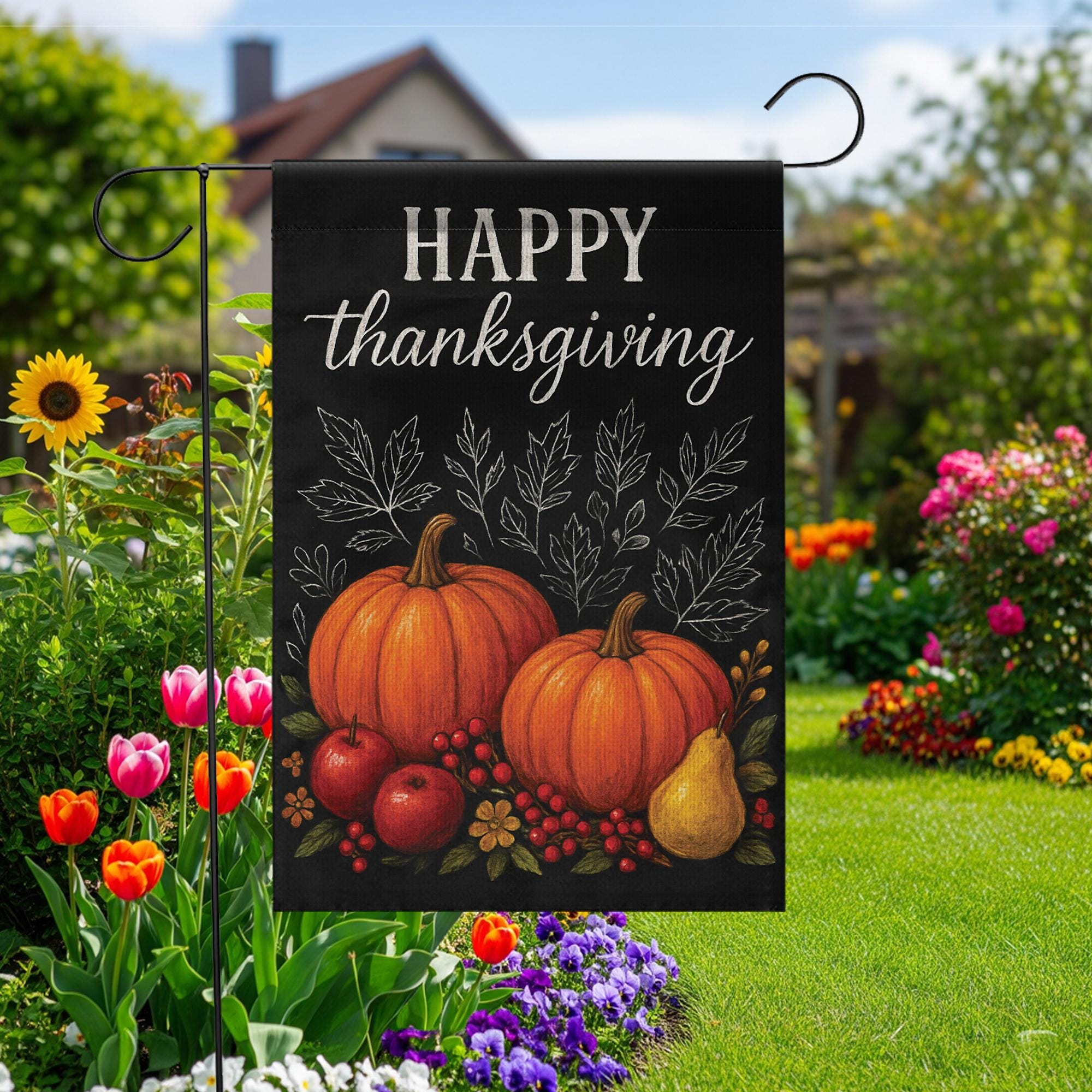 Happy Thanksgiving Garden Flag: Pumpkin Harvest Yard Decor
