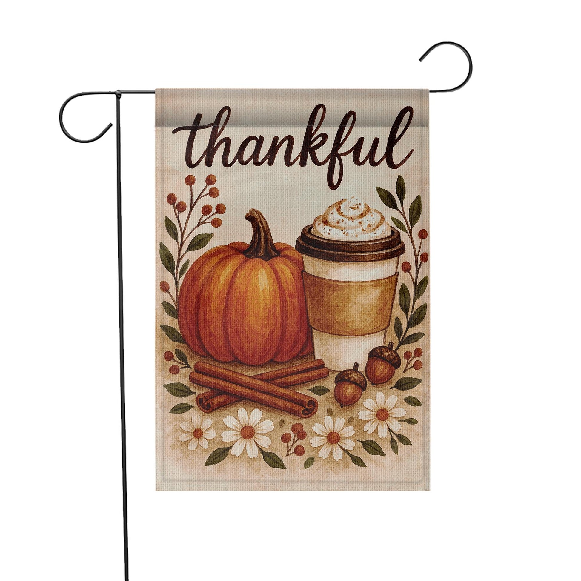 Thankful Autumn Pumpkin Latte Flag: Thanksgiving Outdoor Porch Flag
