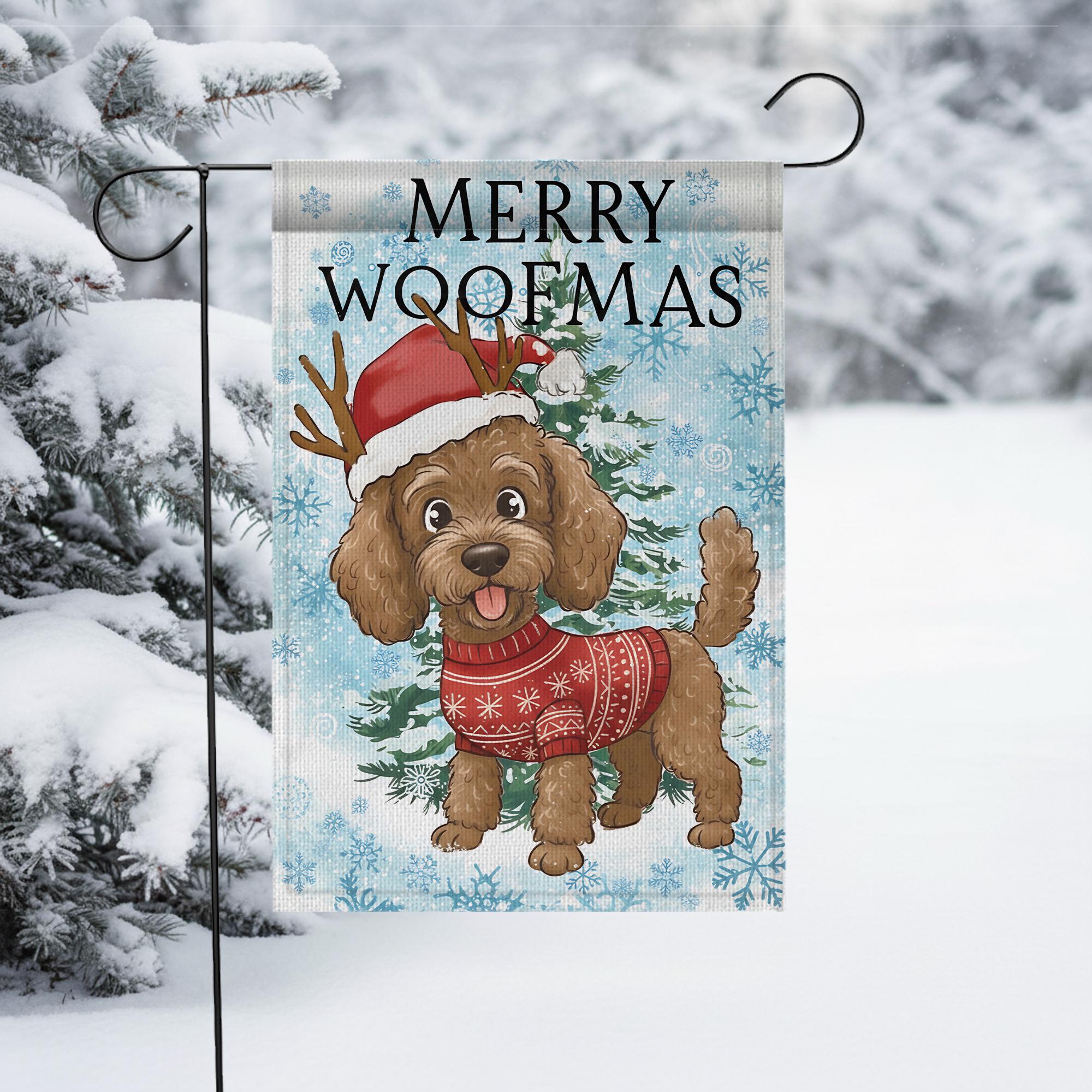 Dog Christmas Garden Flag – Merry Woofmas Outdoor Yard Banner, Holiday Pet Decoration