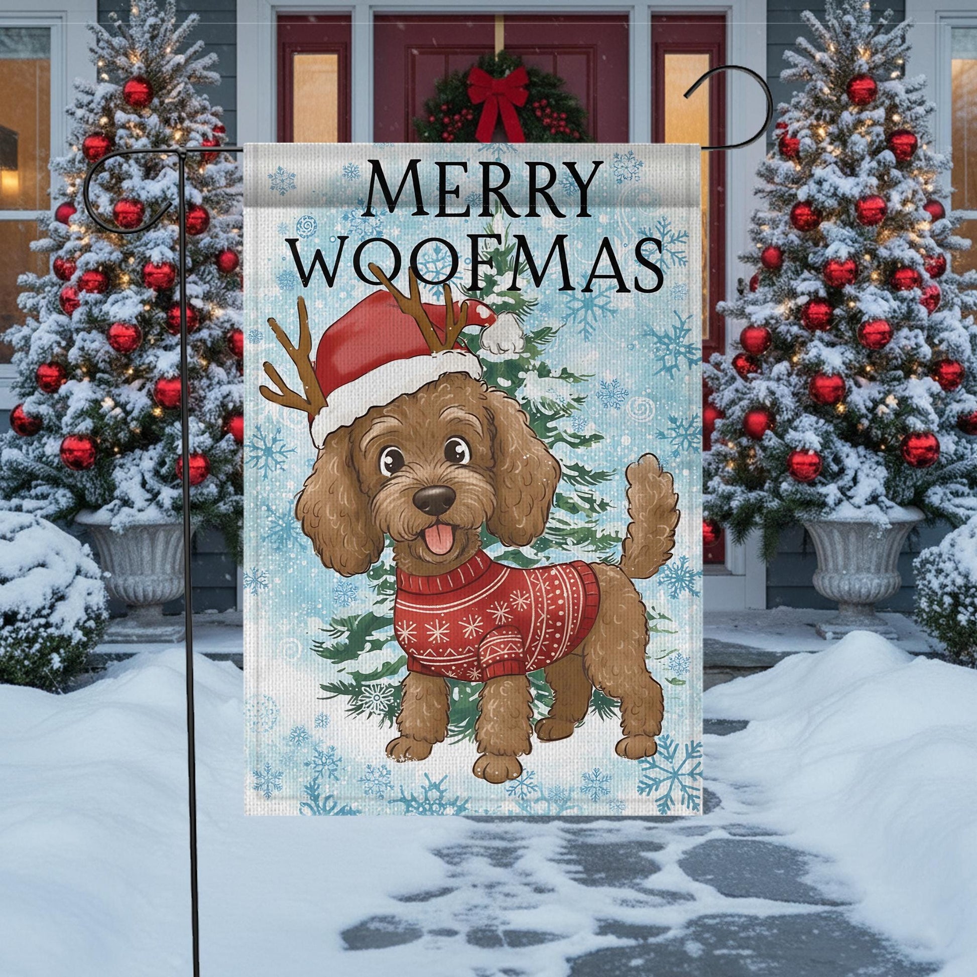 Dog Christmas Garden Flag – Merry Woofmas Outdoor Yard Banner, Holiday Pet Decoration