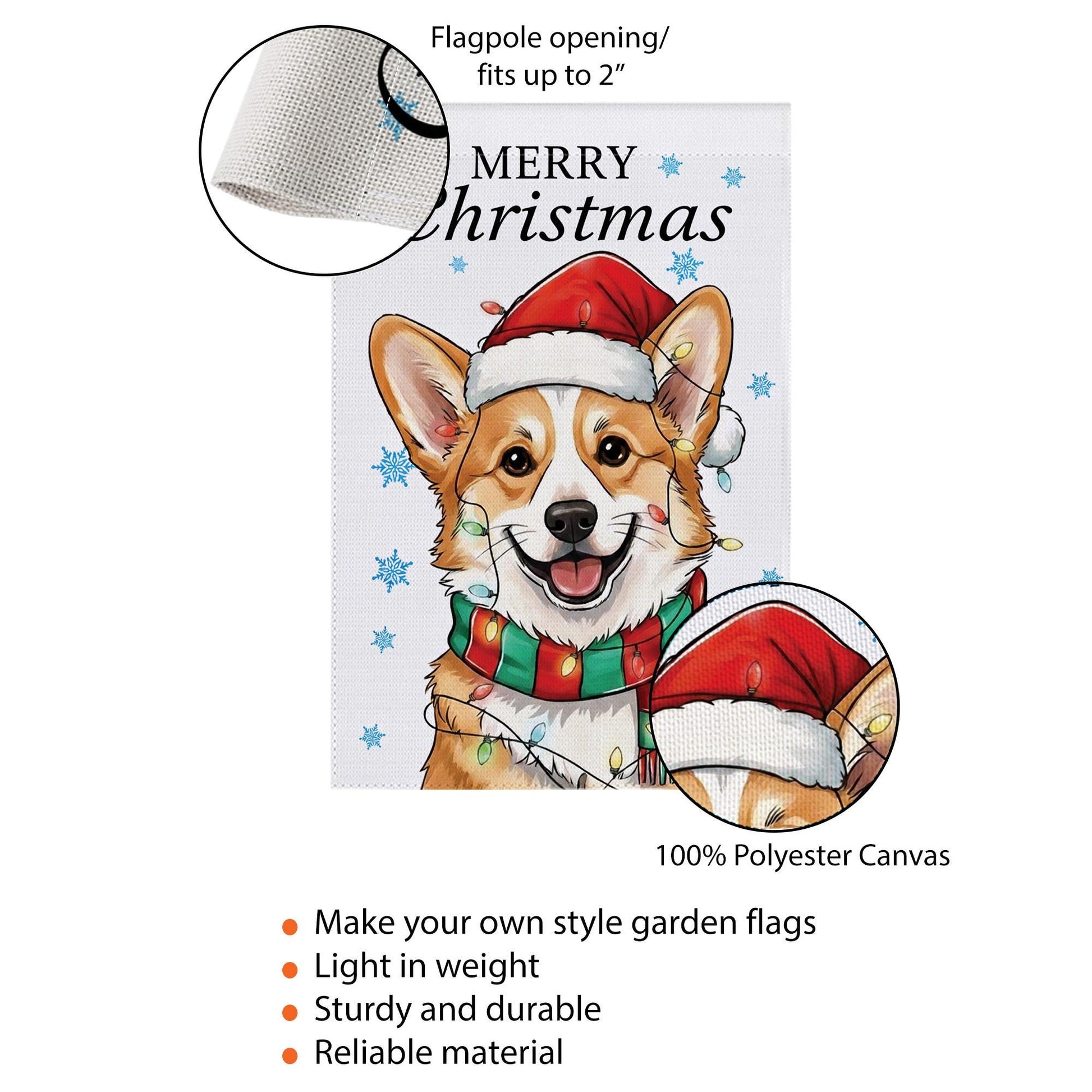Personalized Dog Garden Flag: Christmas Corgi Design with Santa Hat & Scarf