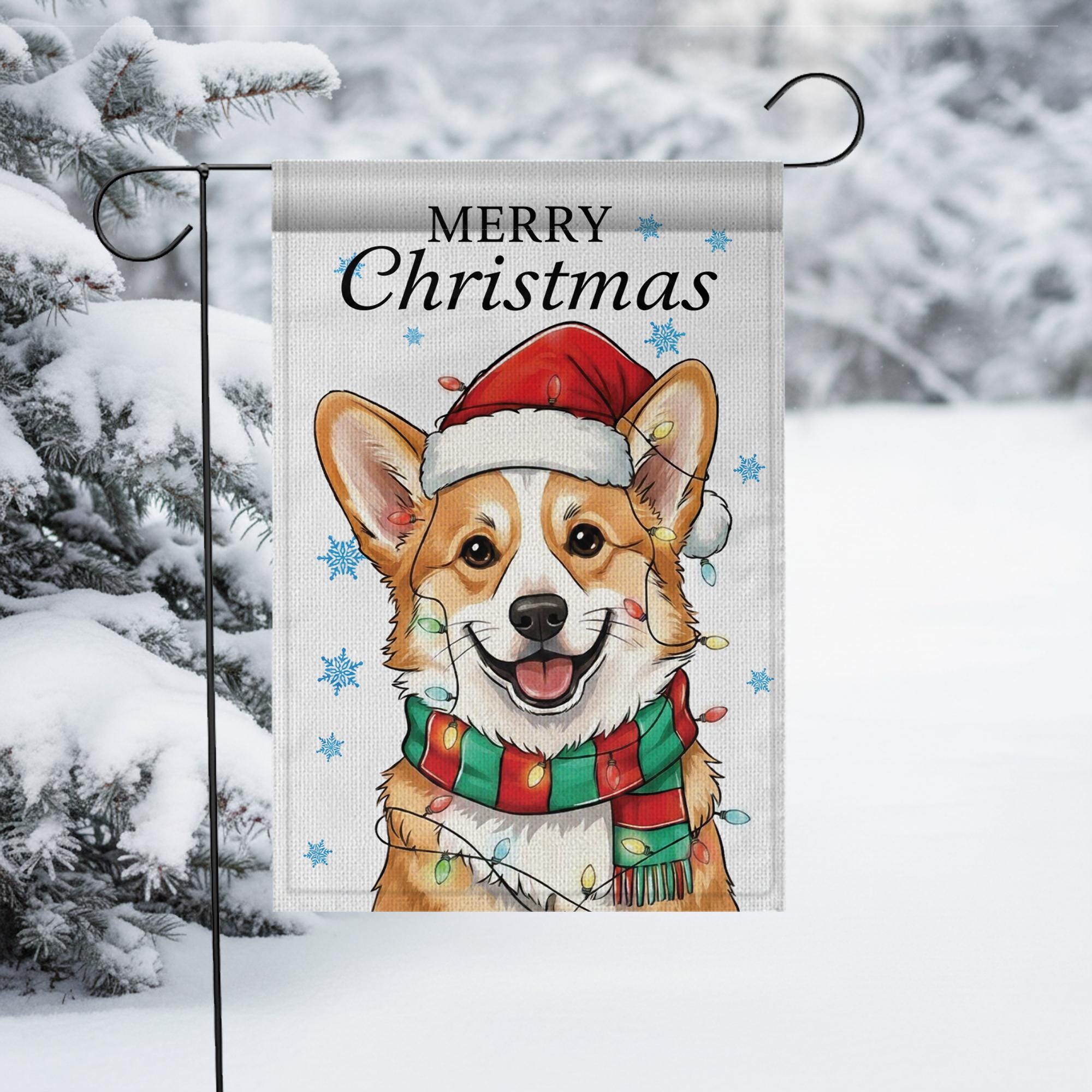 Personalized Dog Garden Flag: Christmas Corgi Design with Santa Hat & Scarf