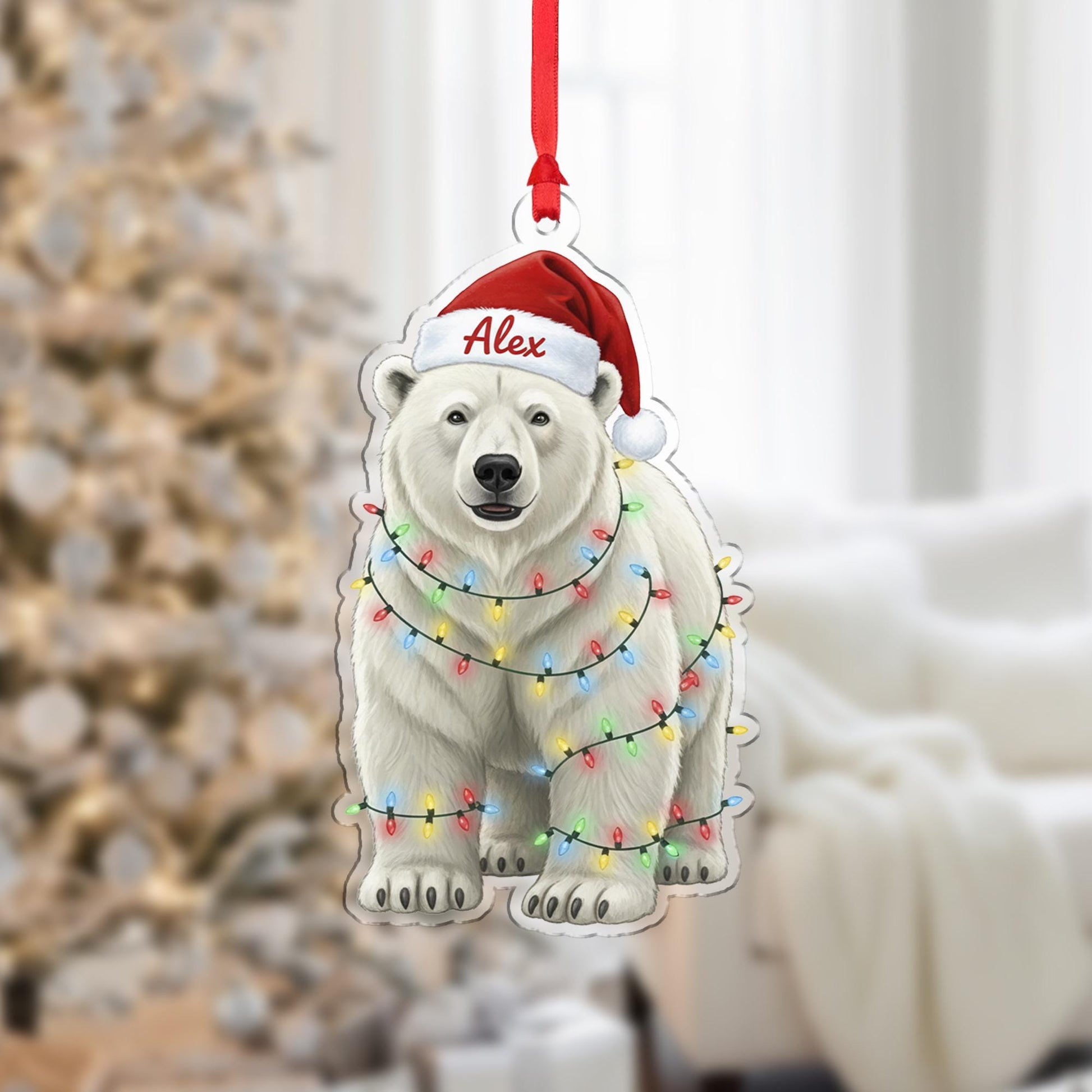 Personalized Polar Bear Ornament: Custom Name Christmas Tree Decoration