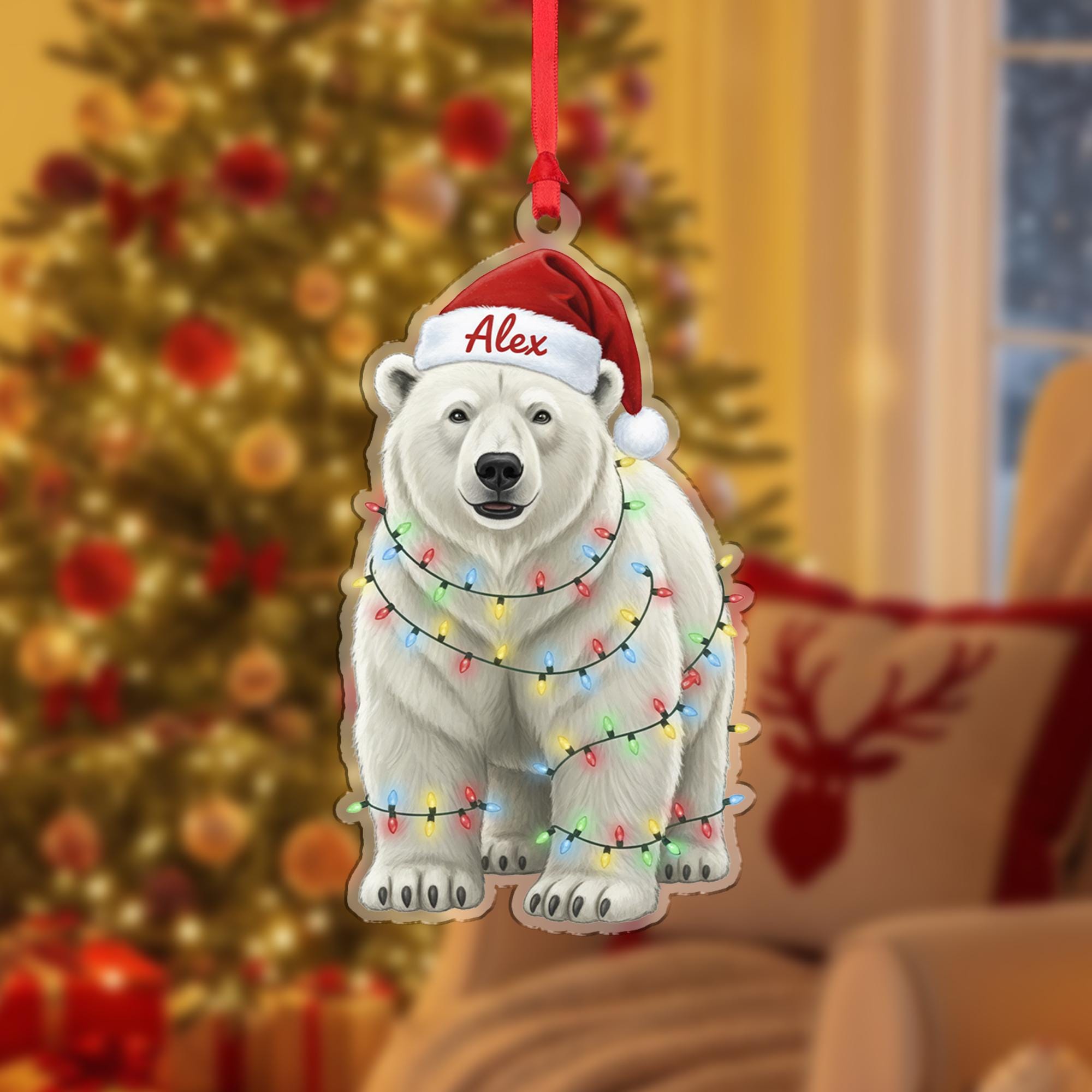 Personalized Polar Bear Ornament: Custom Name Christmas Tree Decoration