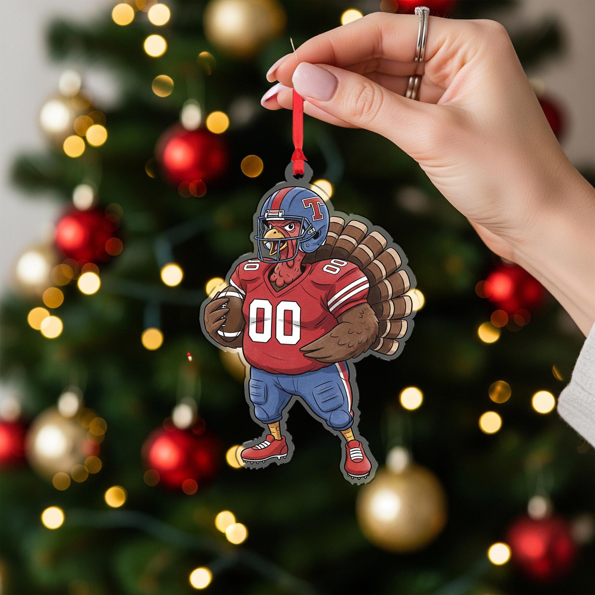 Personalized Turkey Football Christmas Ornament – Acrylic Hanging Decoration with Helmet and Jersey Design