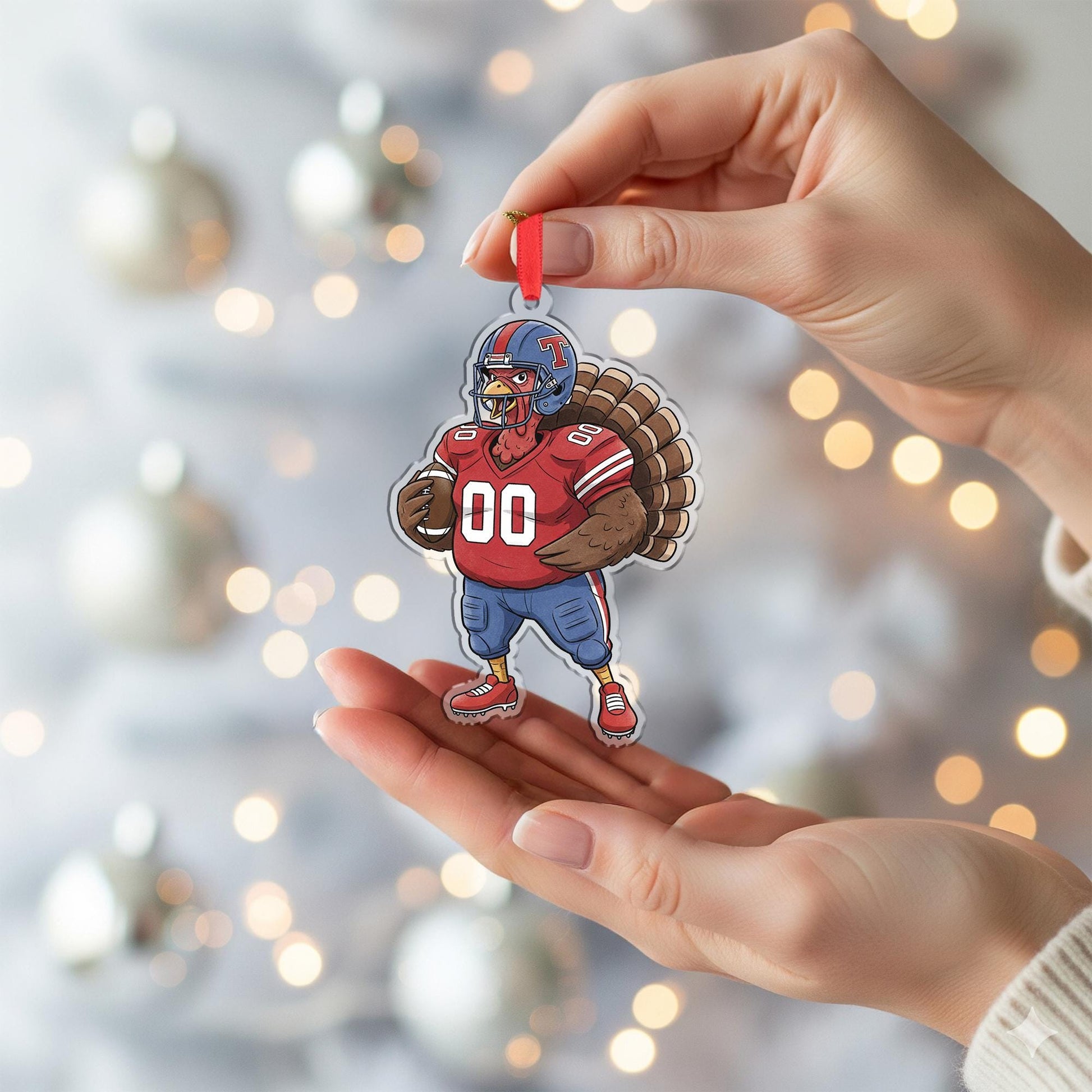 Personalized Turkey Football Christmas Ornament – Acrylic Hanging Decoration with Helmet and Jersey Design