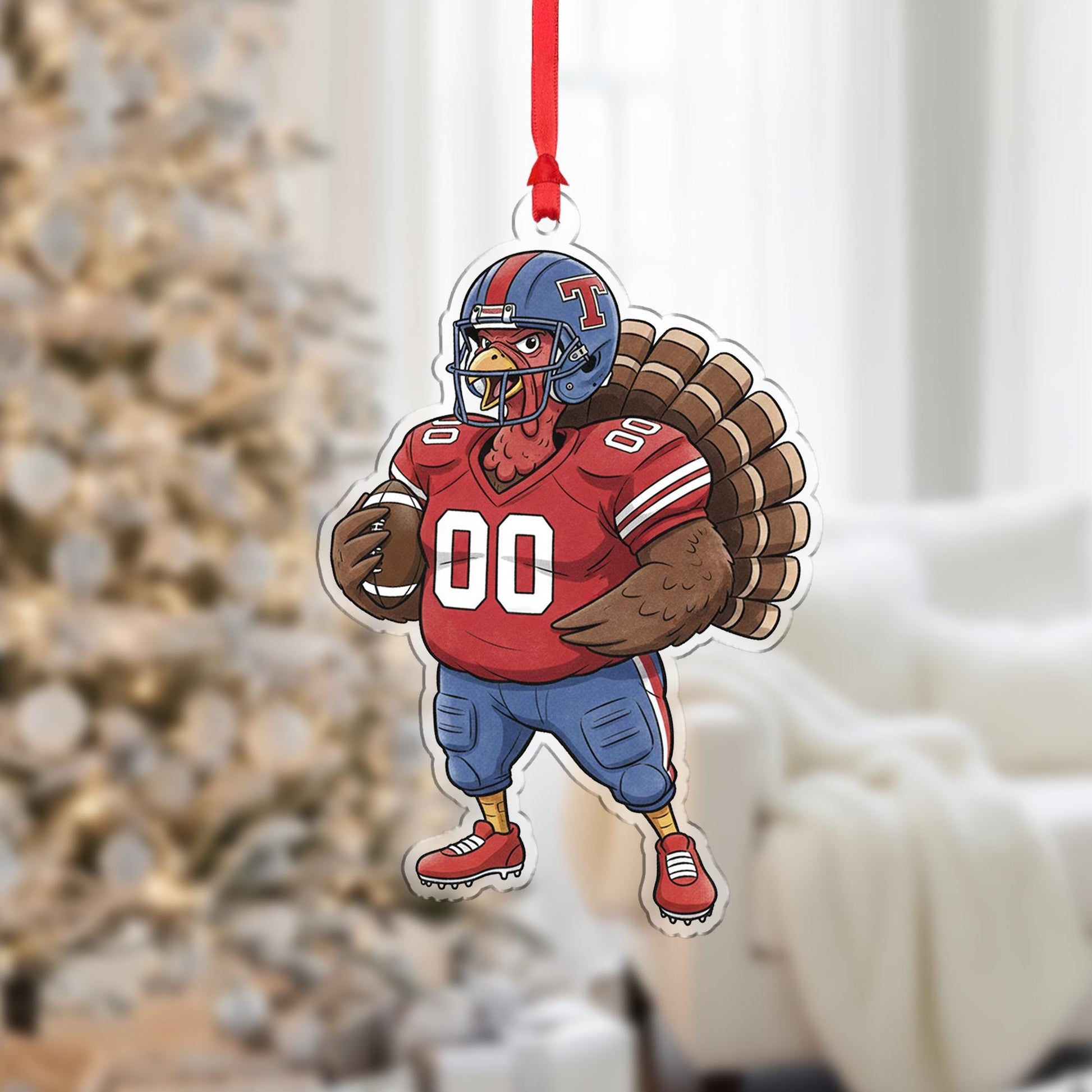 Personalized Turkey Football Christmas Ornament – Acrylic Hanging Decoration with Helmet and Jersey Design