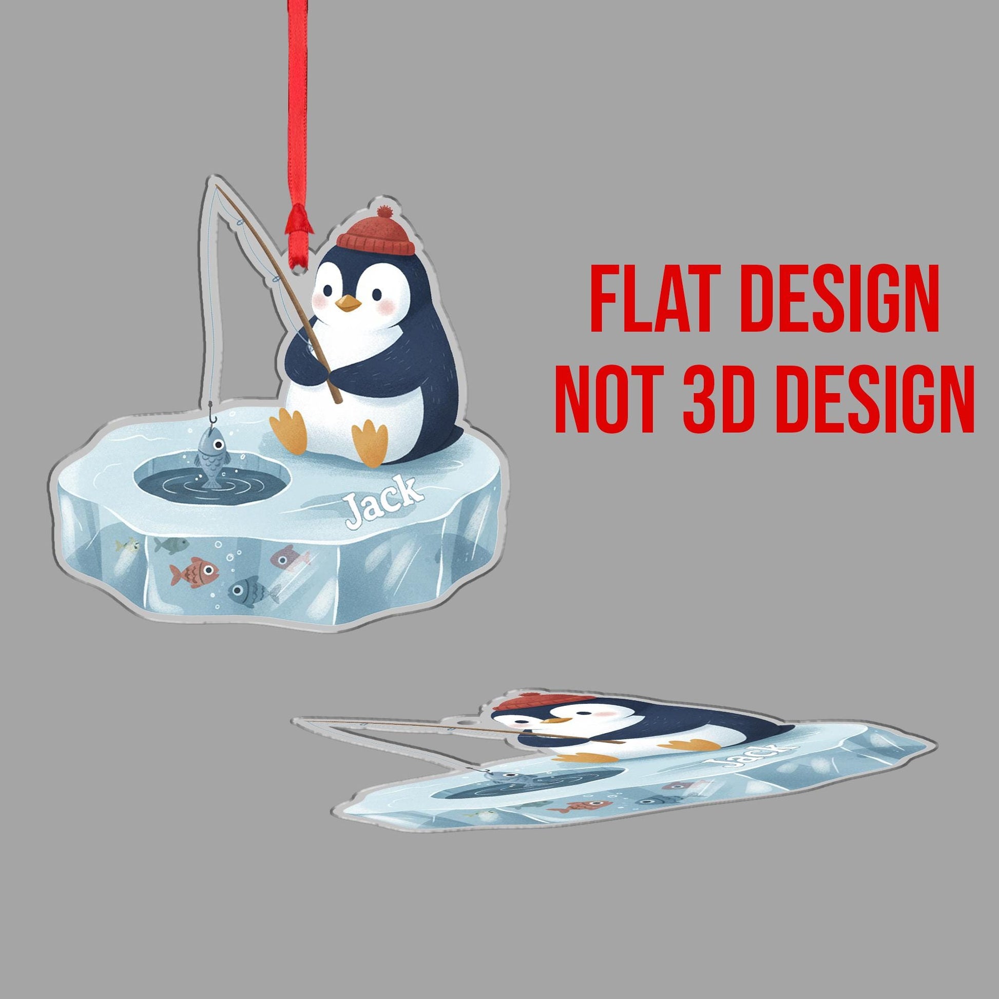 Personalized Penguin Christmas Ornament – Acrylic Hanging Decoration with Ice Fishing Design