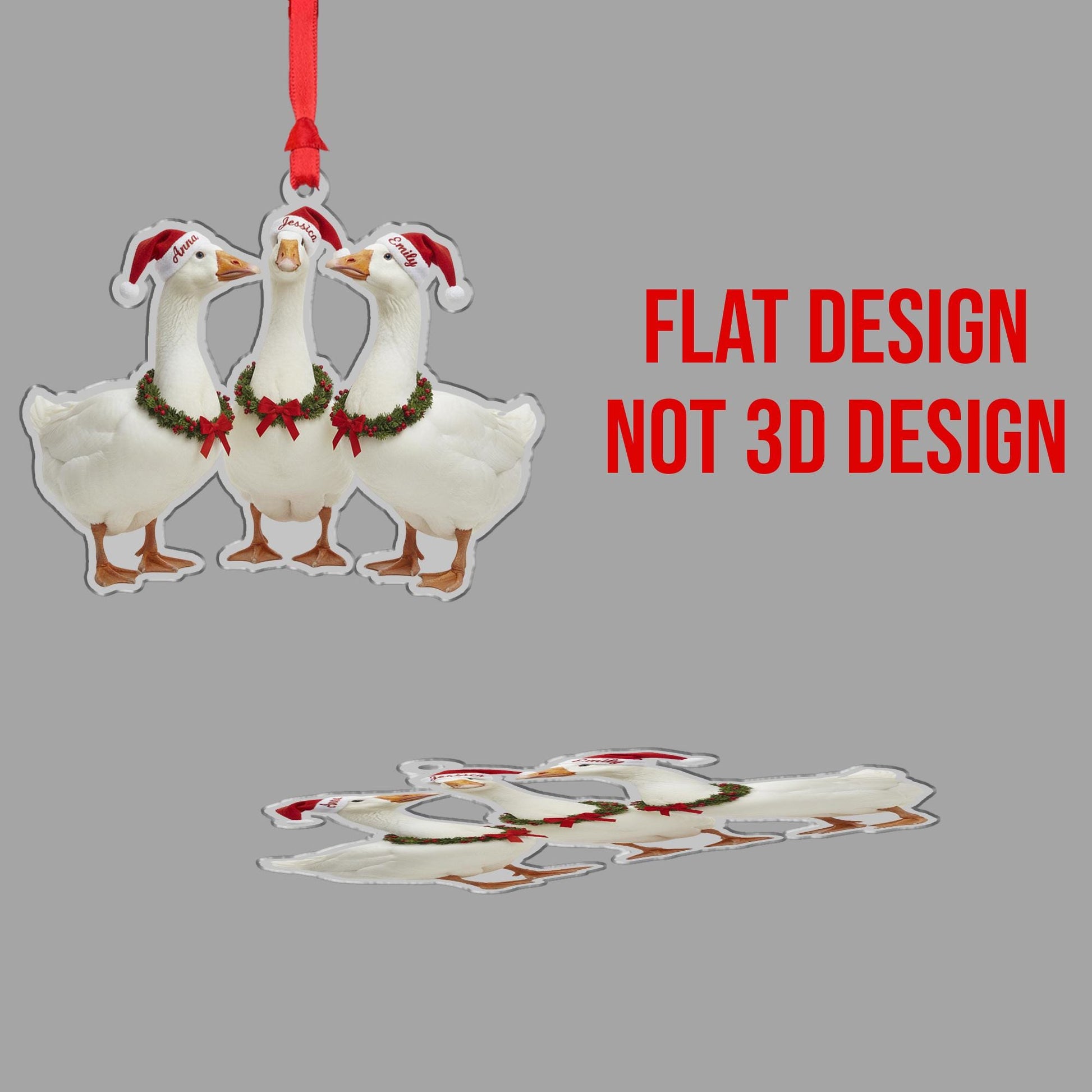 Personalized Goose Christmas Ornament – Acrylic Hanging Decoration with Santa Hat and Wreath Design
