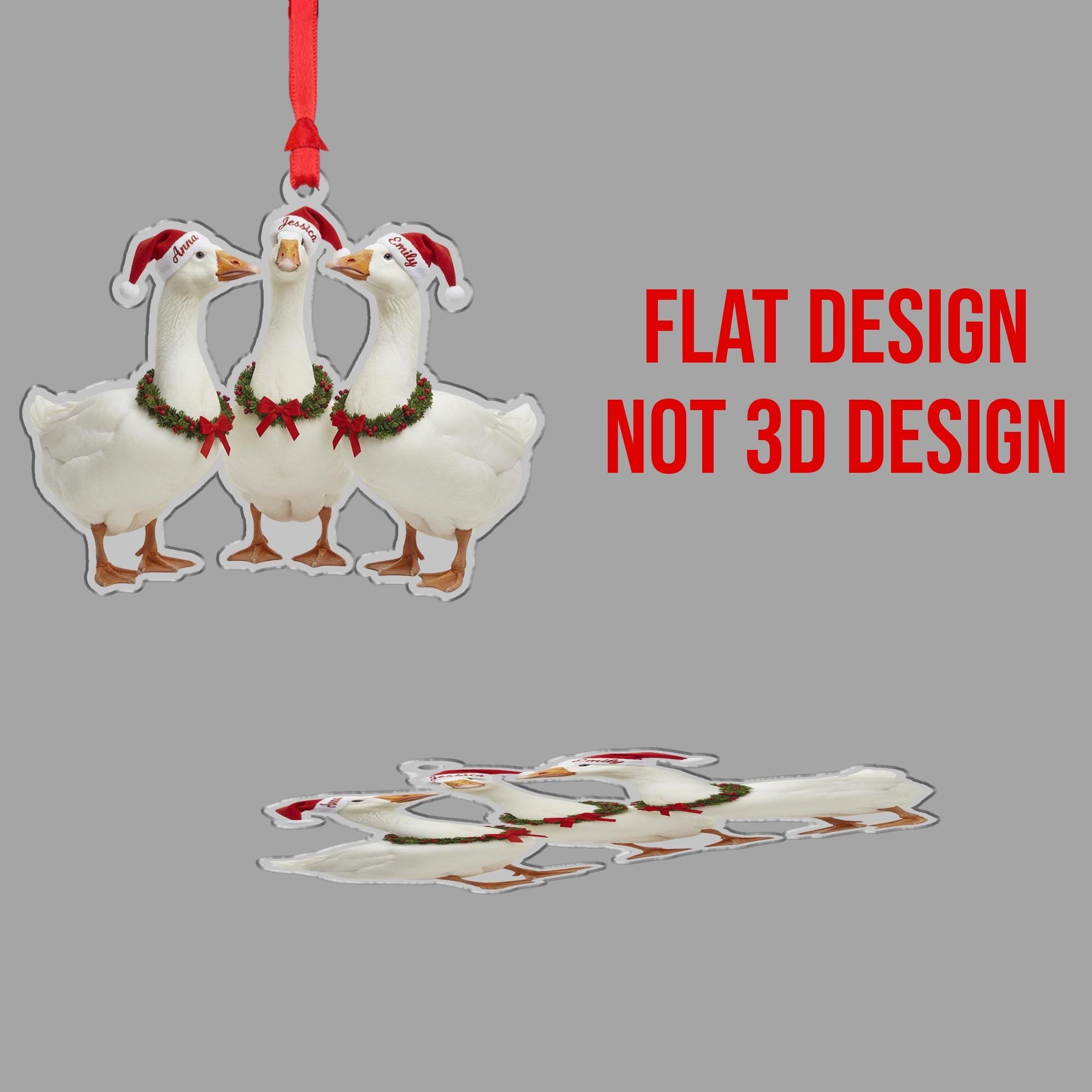Personalized Goose Christmas Ornament – Acrylic Hanging Decoration with Santa Hat and Wreath Design