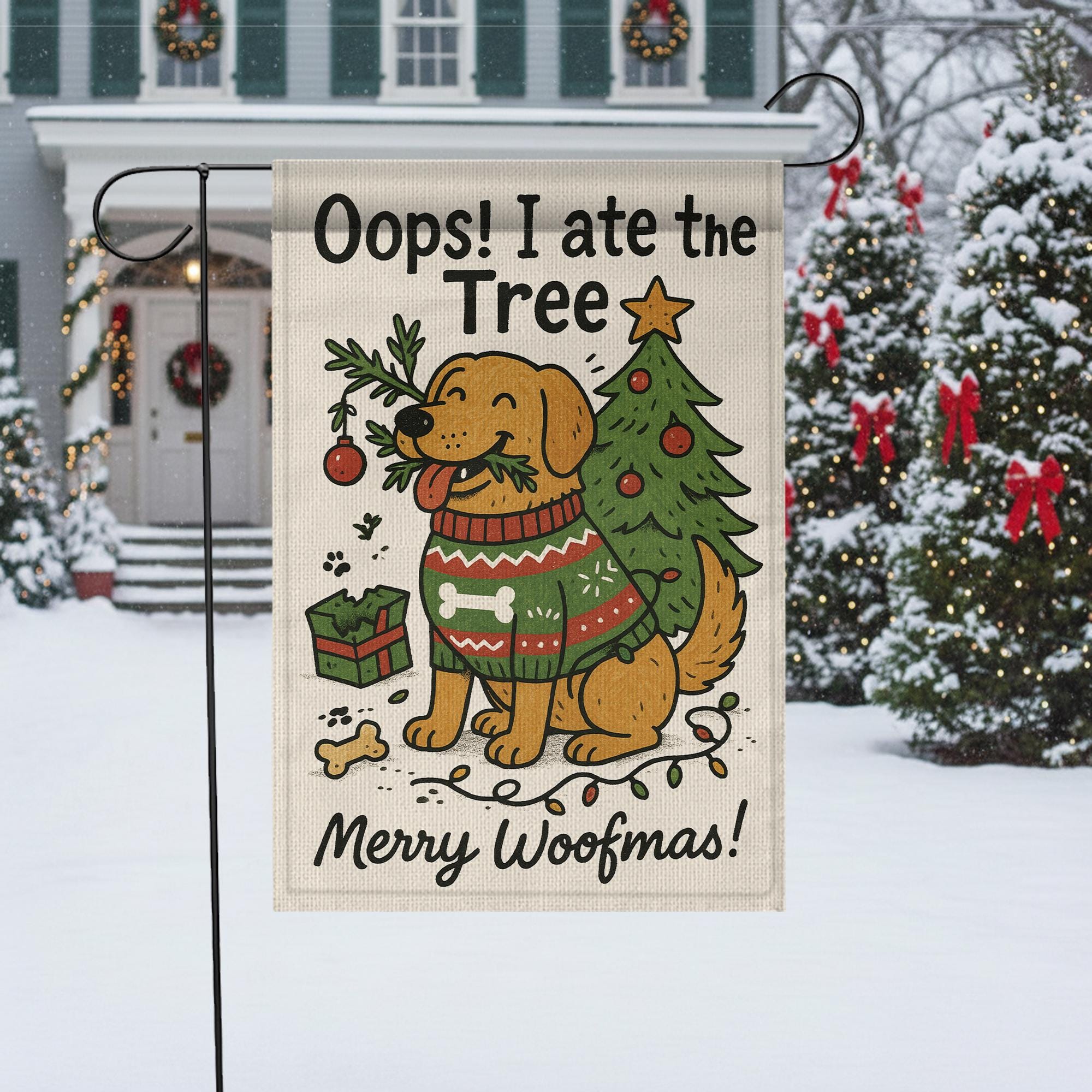 Golden Retriever Christmas Garden Flag: Funny Holiday Yard Banner