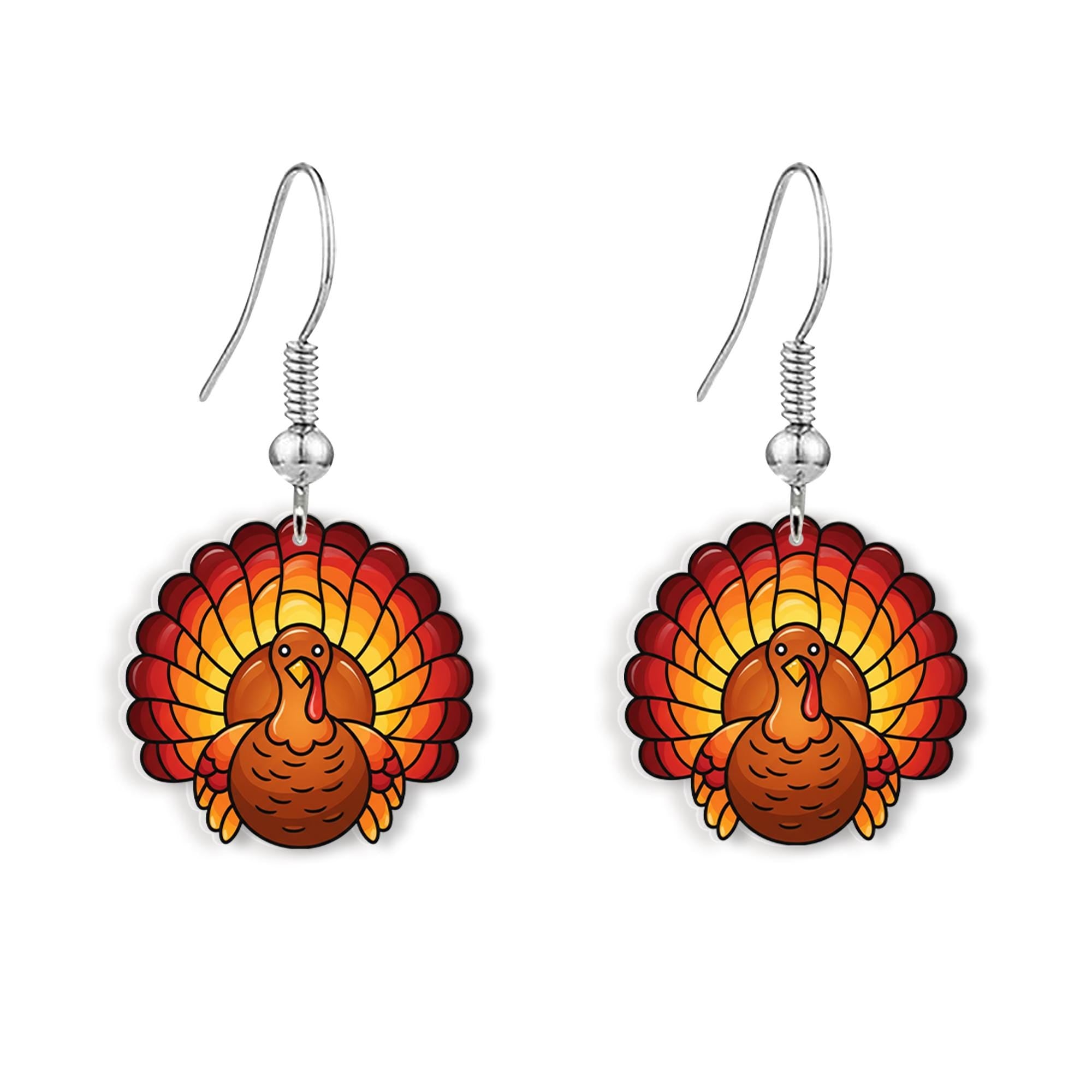 Turkey Earrings: Acrylic Drop Earrings, Fall Thanksgiving Jewelry