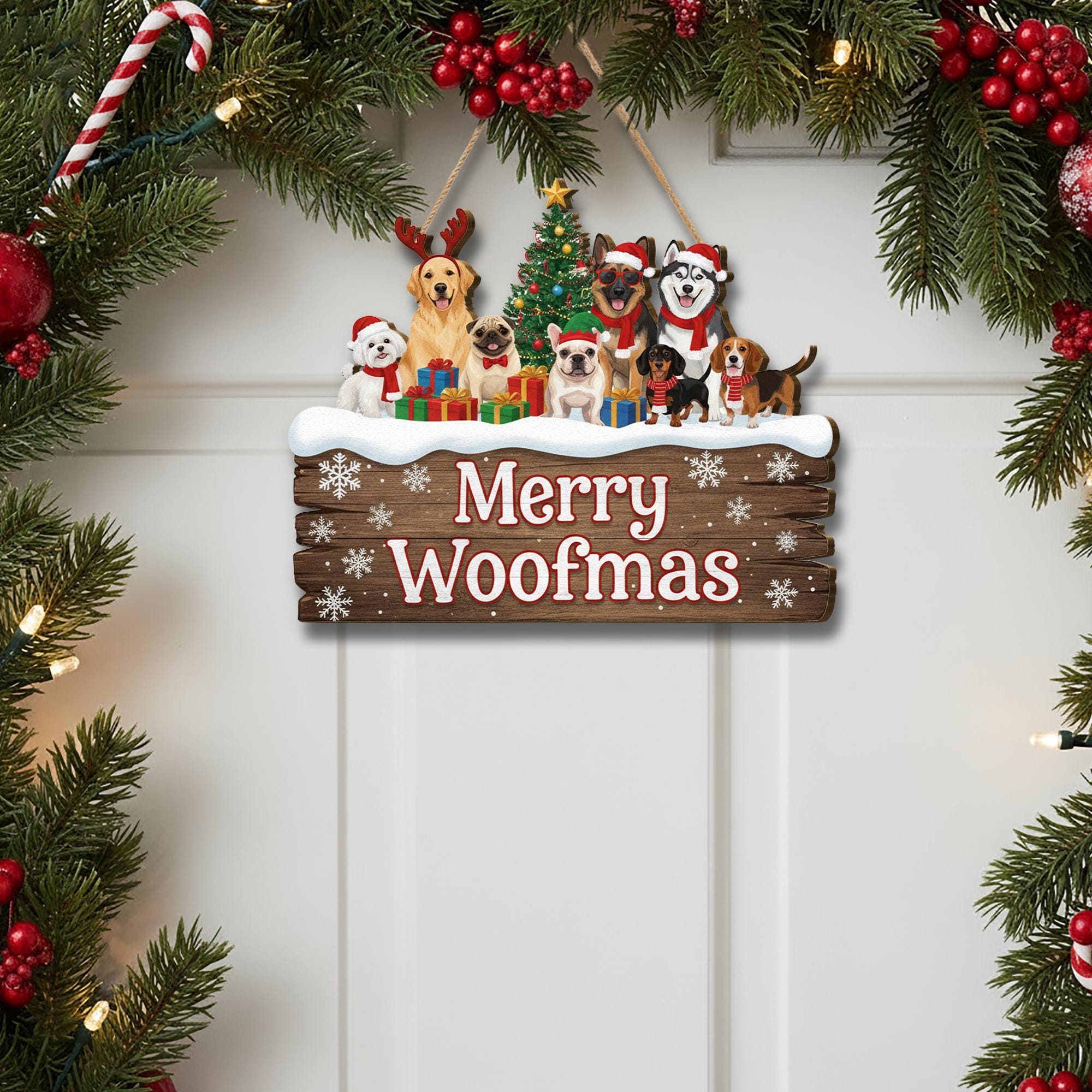Rustic Wooden Dog Christmas Sign: Merry Woofmas Holiday Decor