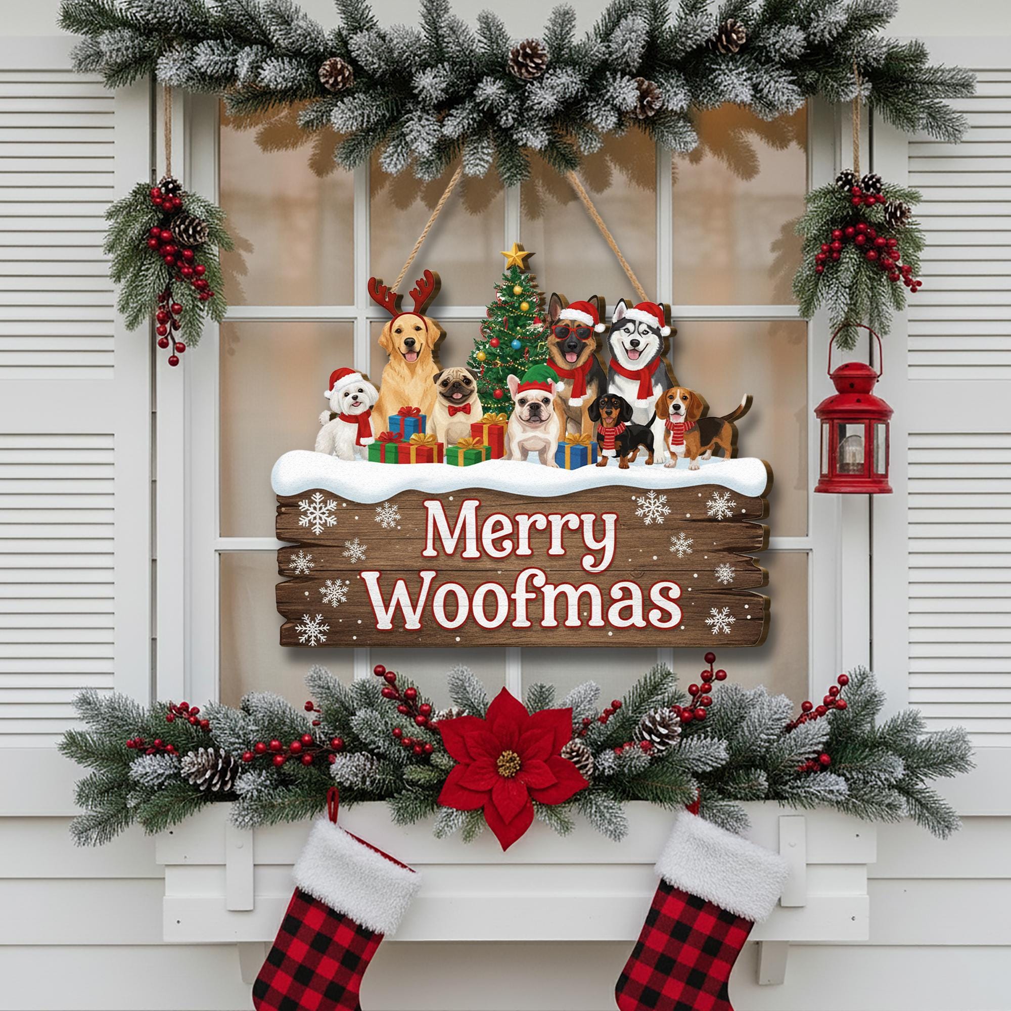 Rustic Wooden Dog Christmas Sign: Merry Woofmas Holiday Decor