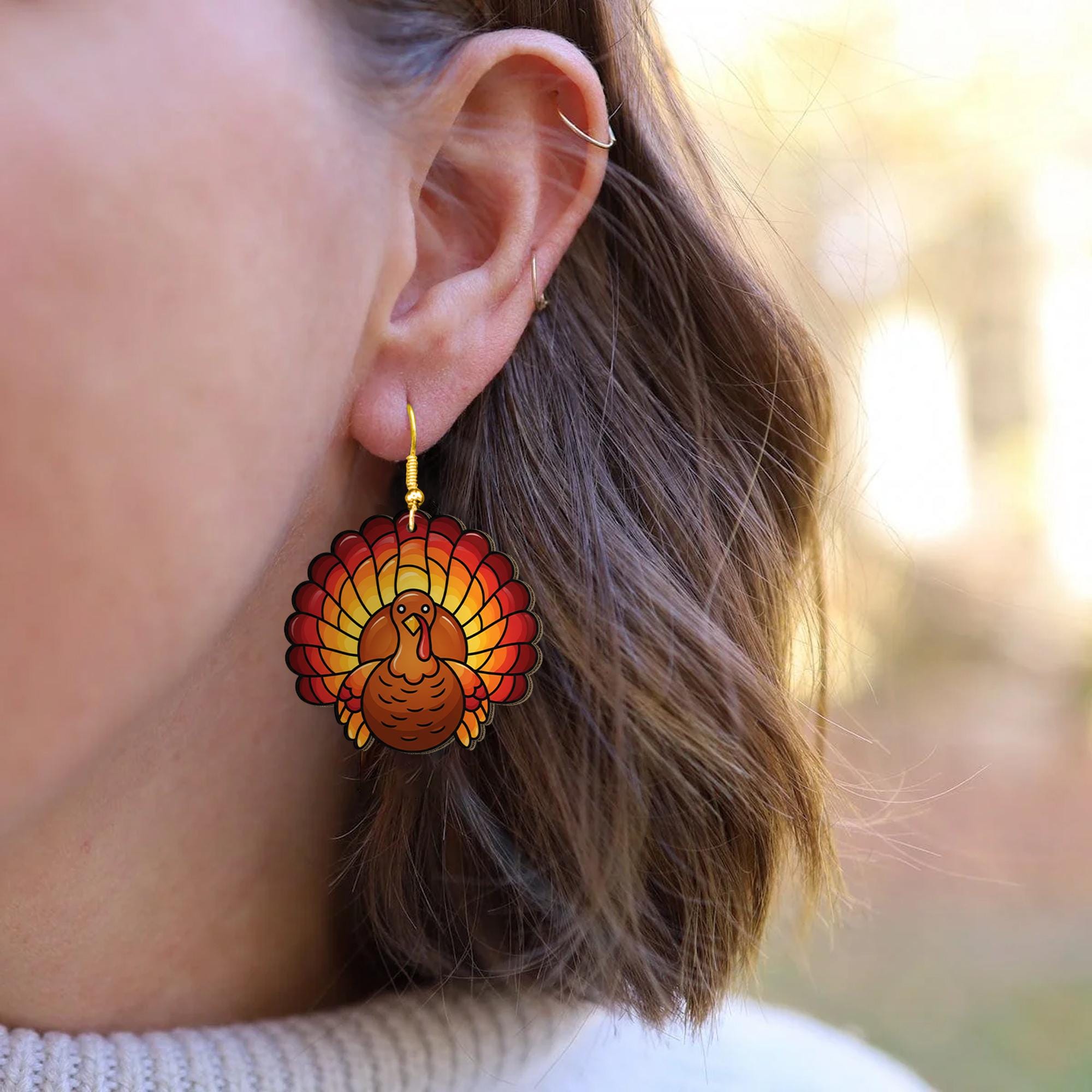 Turkey Earrings: Acrylic Drop Earrings, Fall Thanksgiving Jewelry