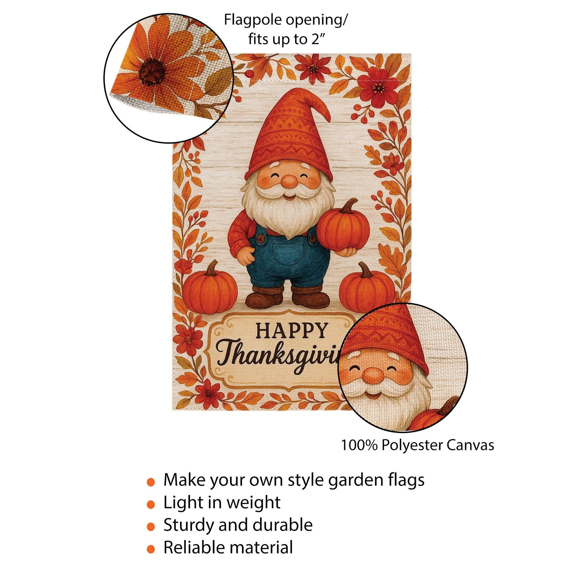 Happy Thanksgiving Garden Flag: Fall Gnome Pumpkin Yard Decor