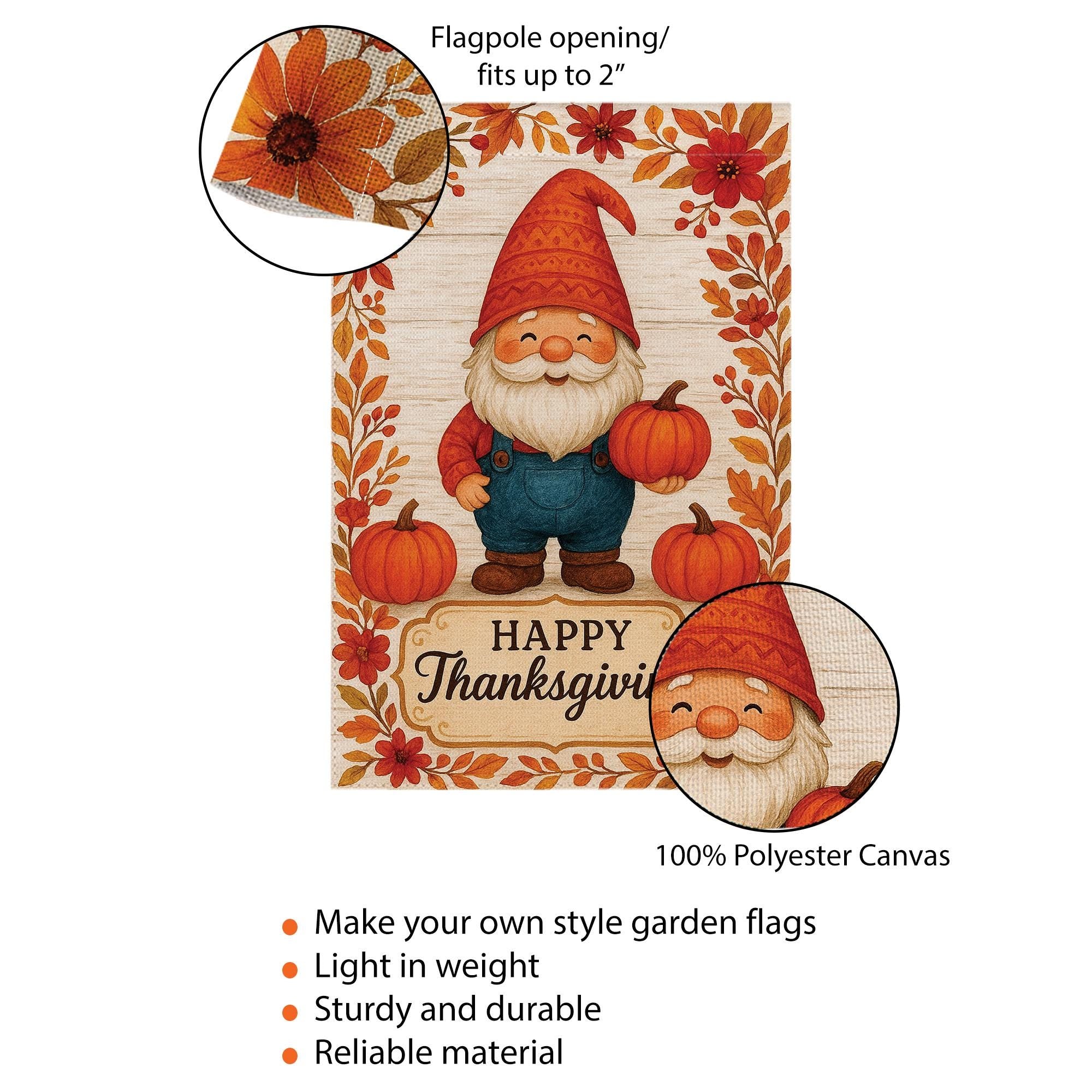 Happy Thanksgiving Garden Flag: Fall Gnome Pumpkin Yard Decor