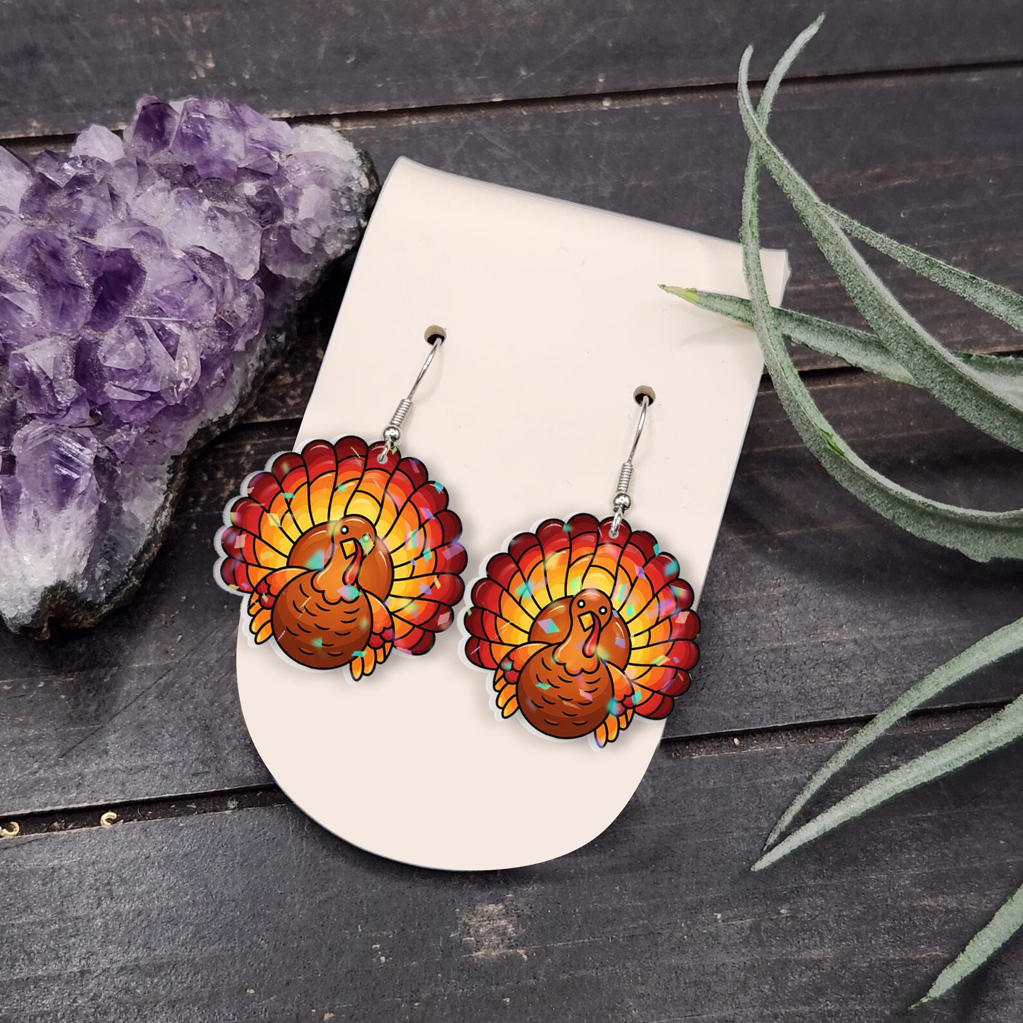 Turkey Earrings: Acrylic Drop Earrings, Fall Thanksgiving Jewelry