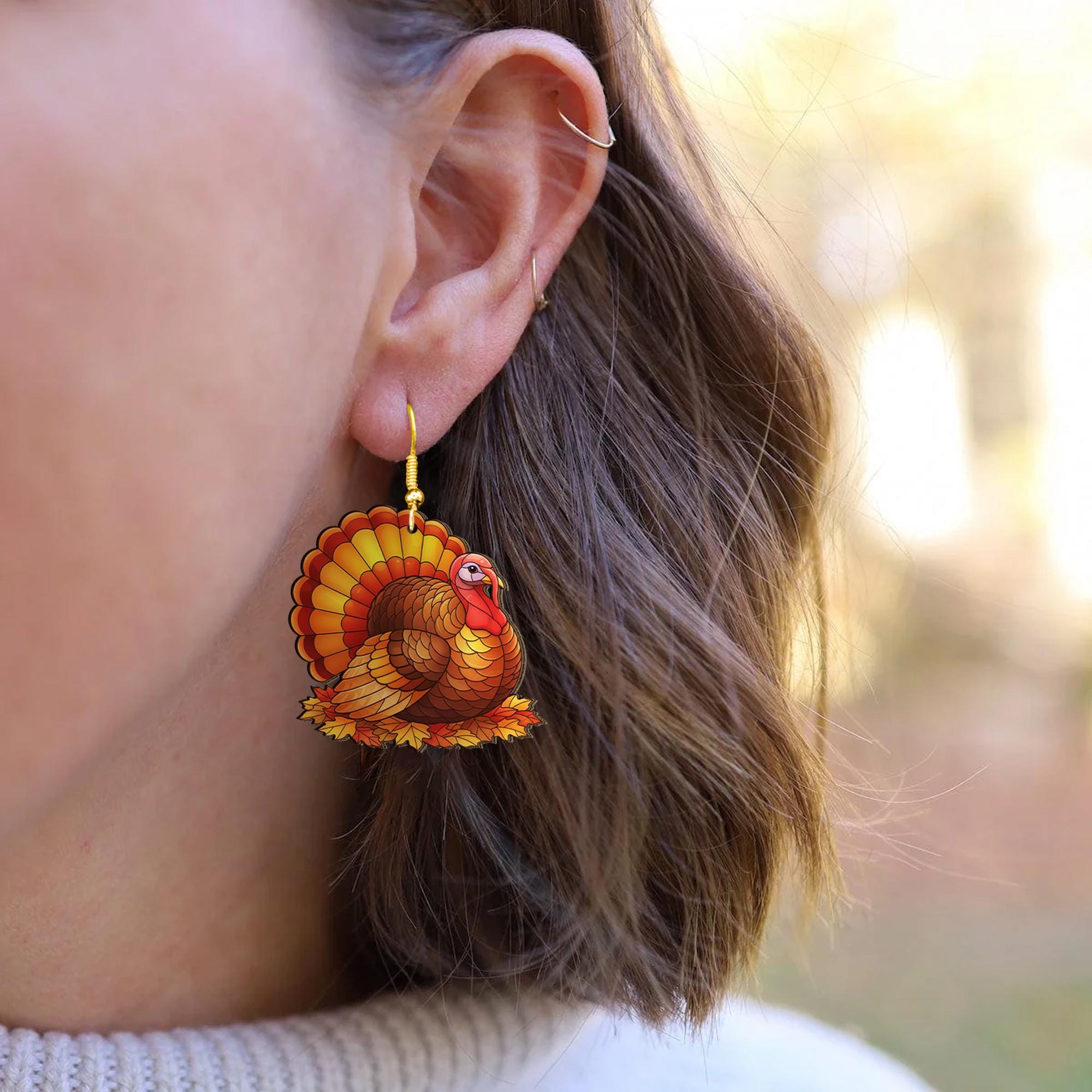 Turkey Earrings: Acrylic Dangle Earrings, Fall Thanksgiving Jewelry
