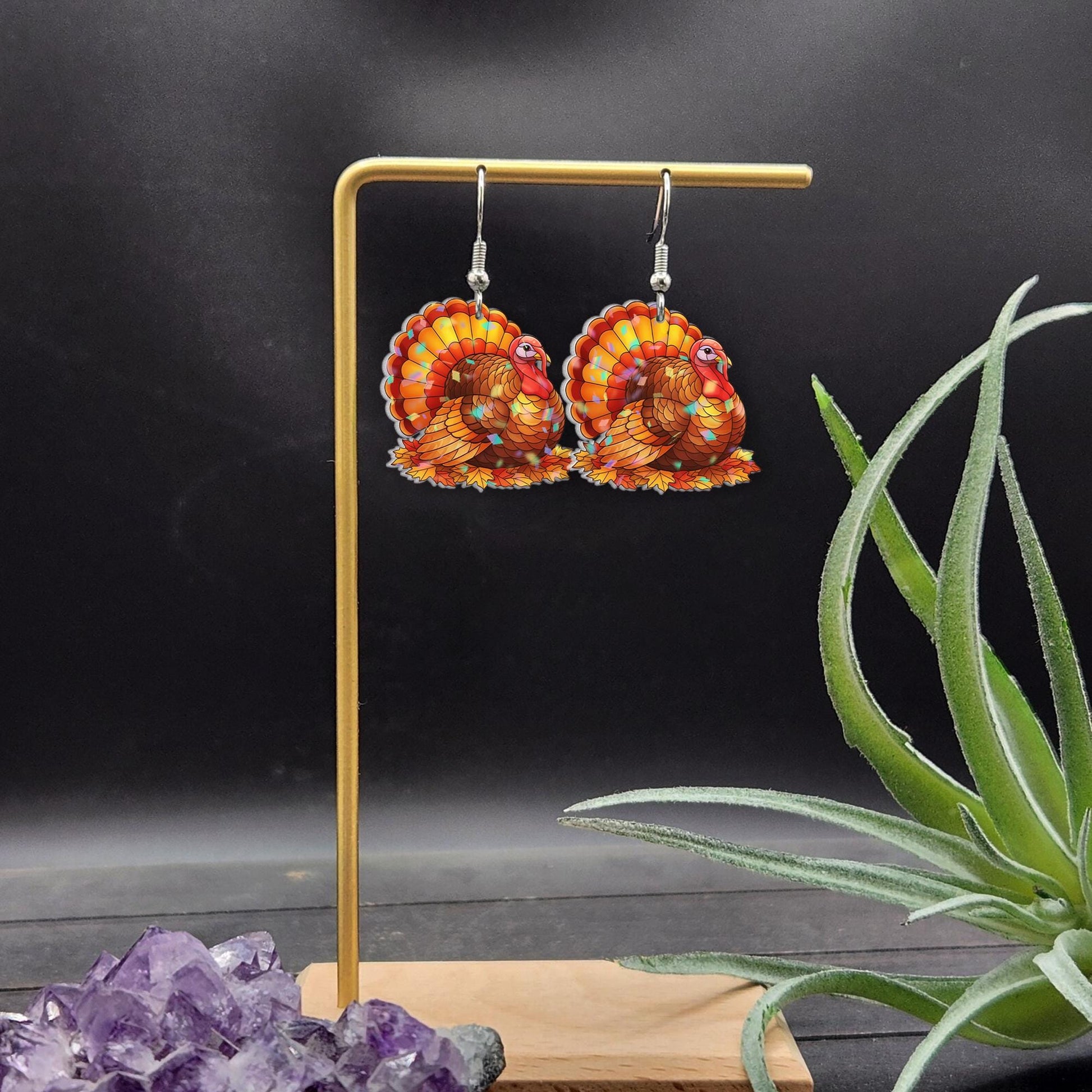Turkey Earrings: Acrylic Dangle Earrings, Fall Thanksgiving Jewelry