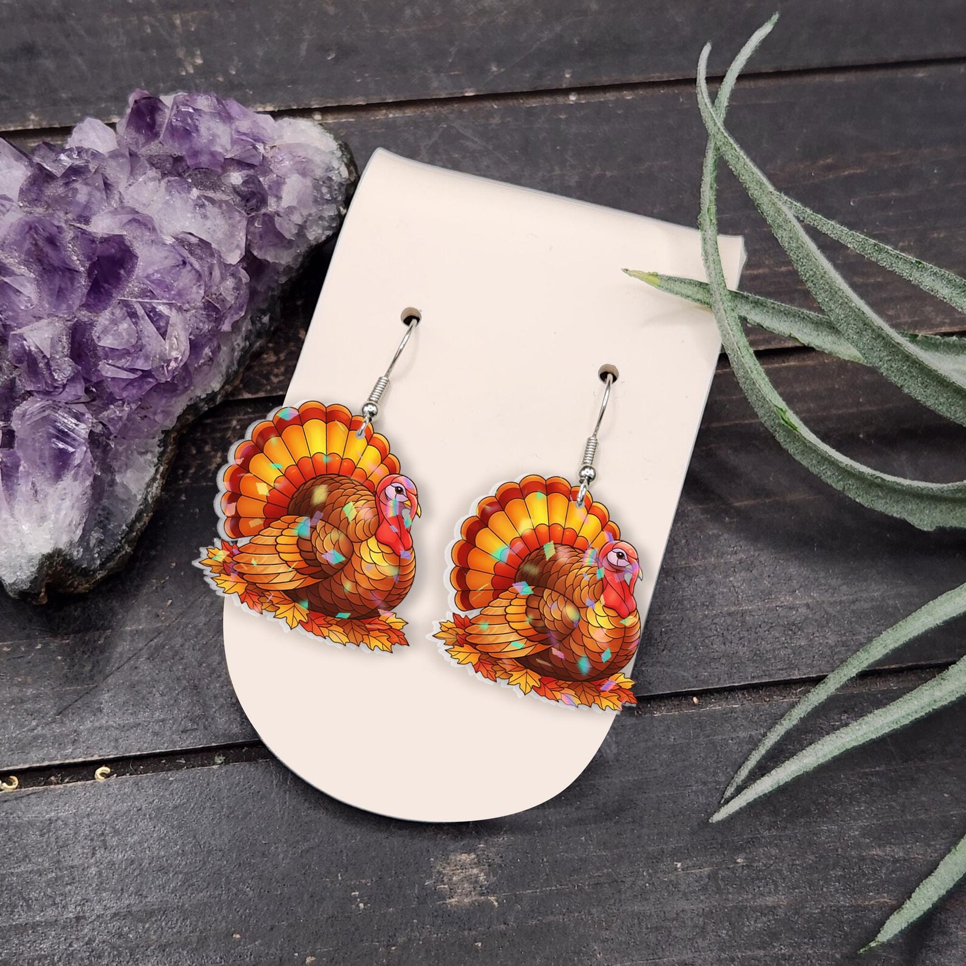 Turkey Earrings: Acrylic Dangle Earrings, Fall Thanksgiving Jewelry