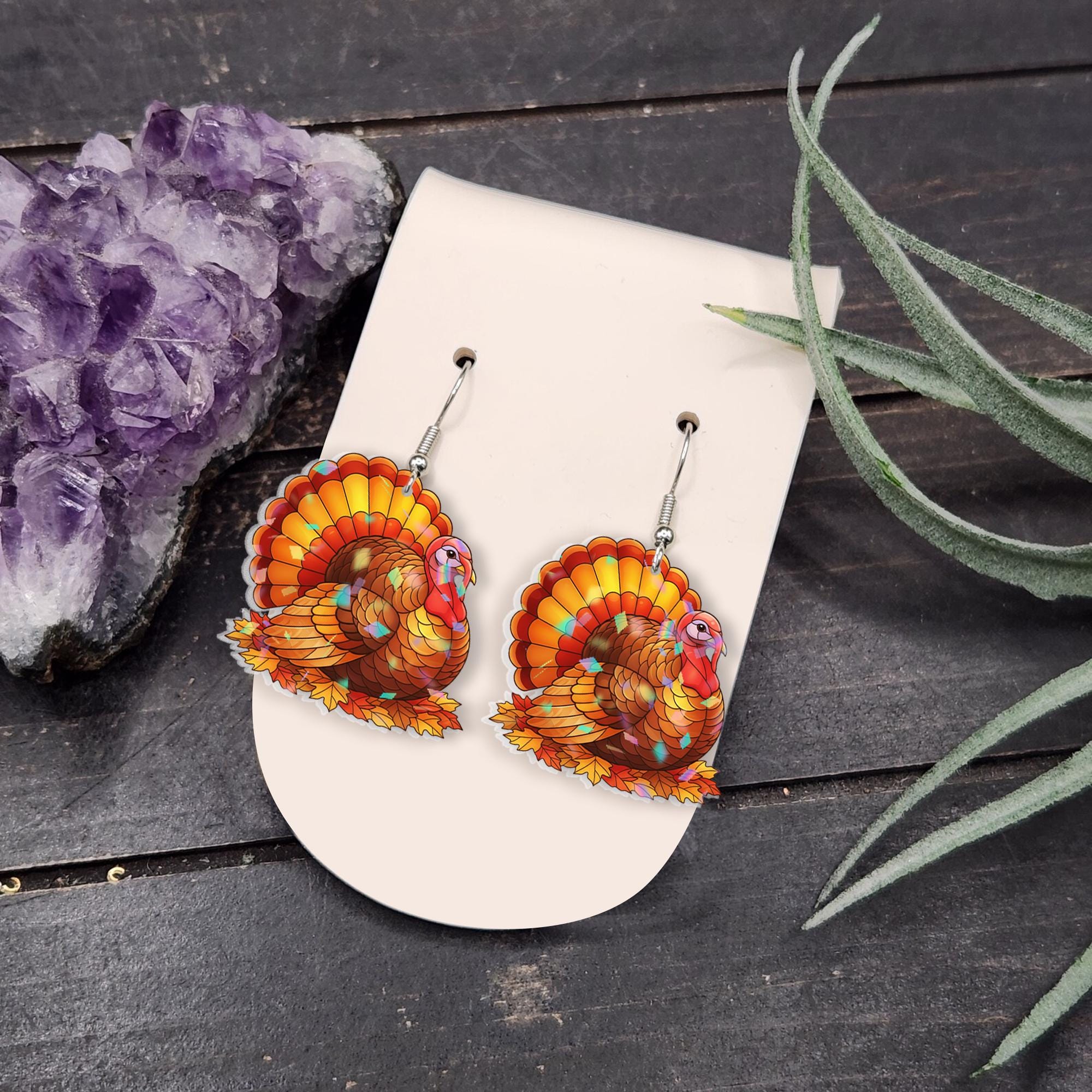 Turkey Earrings: Acrylic Dangle Earrings, Fall Thanksgiving Jewelry
