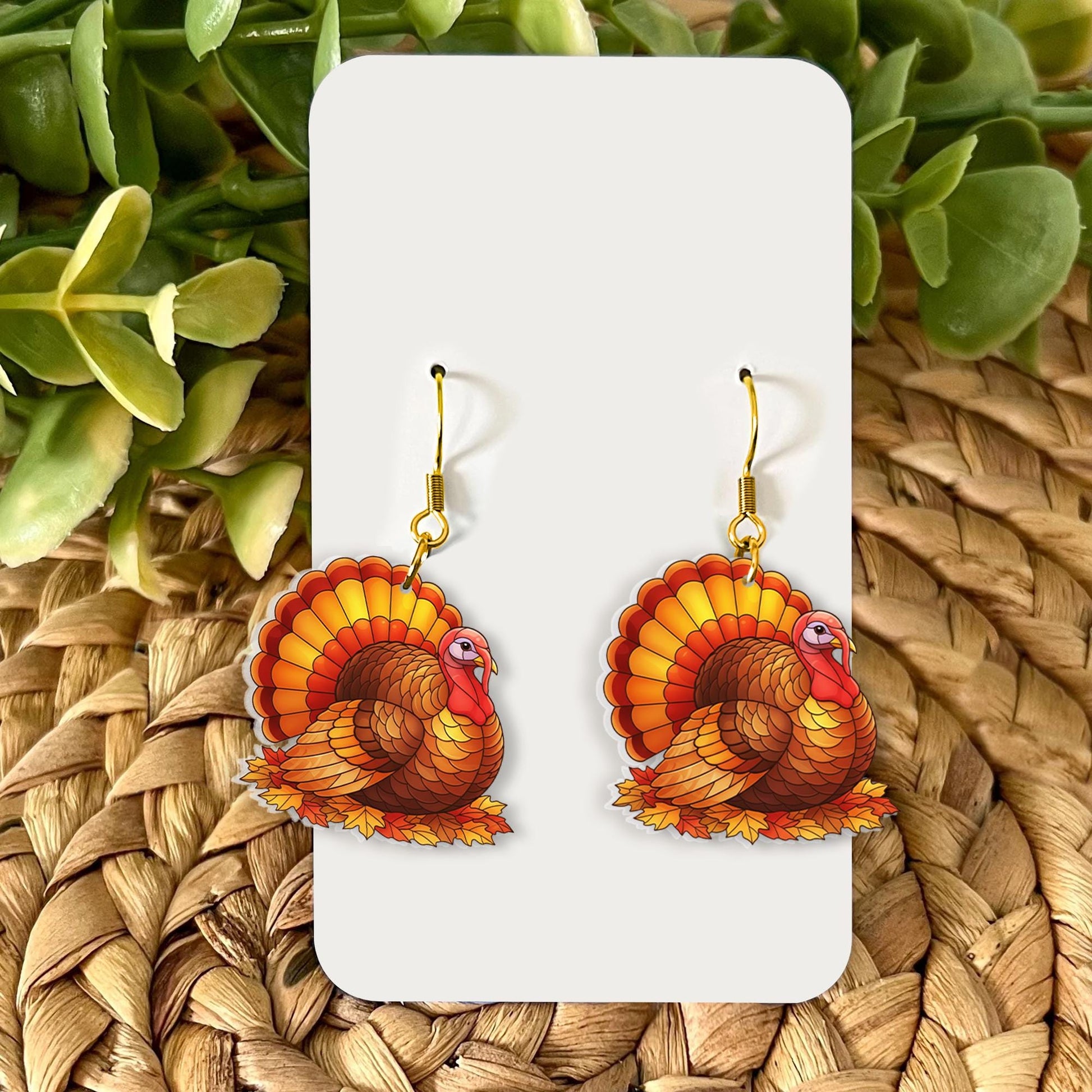 Turkey Earrings: Acrylic Dangle Earrings, Fall Thanksgiving Jewelry