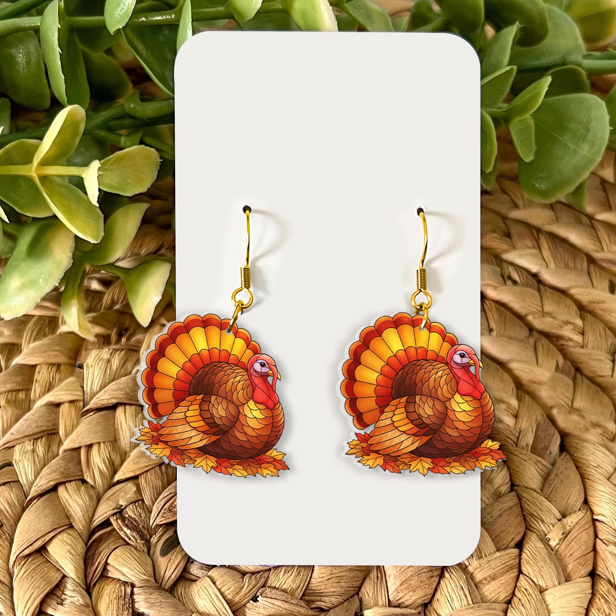 Turkey Earrings: Acrylic Dangle Earrings, Fall Thanksgiving Jewelry