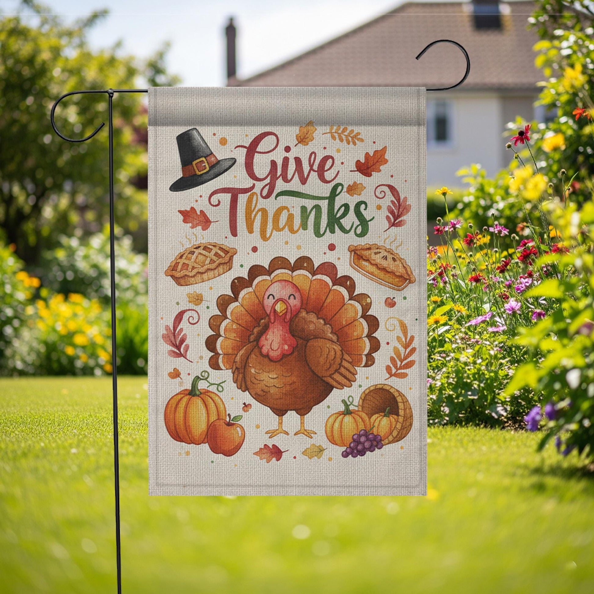 Thanksgiving Garden Flag: Outdoor Yard Decoration, Fall Turkey Pumpkin Design