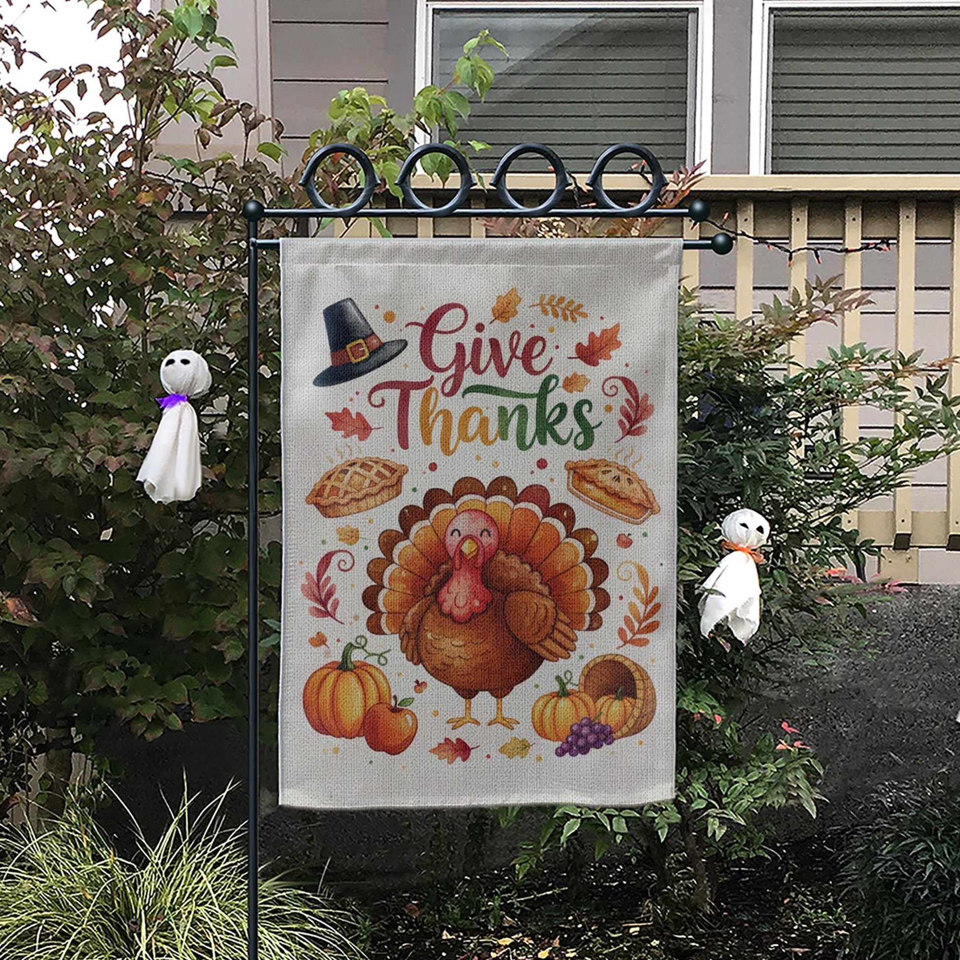 Thanksgiving Garden Flag: Outdoor Yard Decoration, Fall Turkey Pumpkin Design