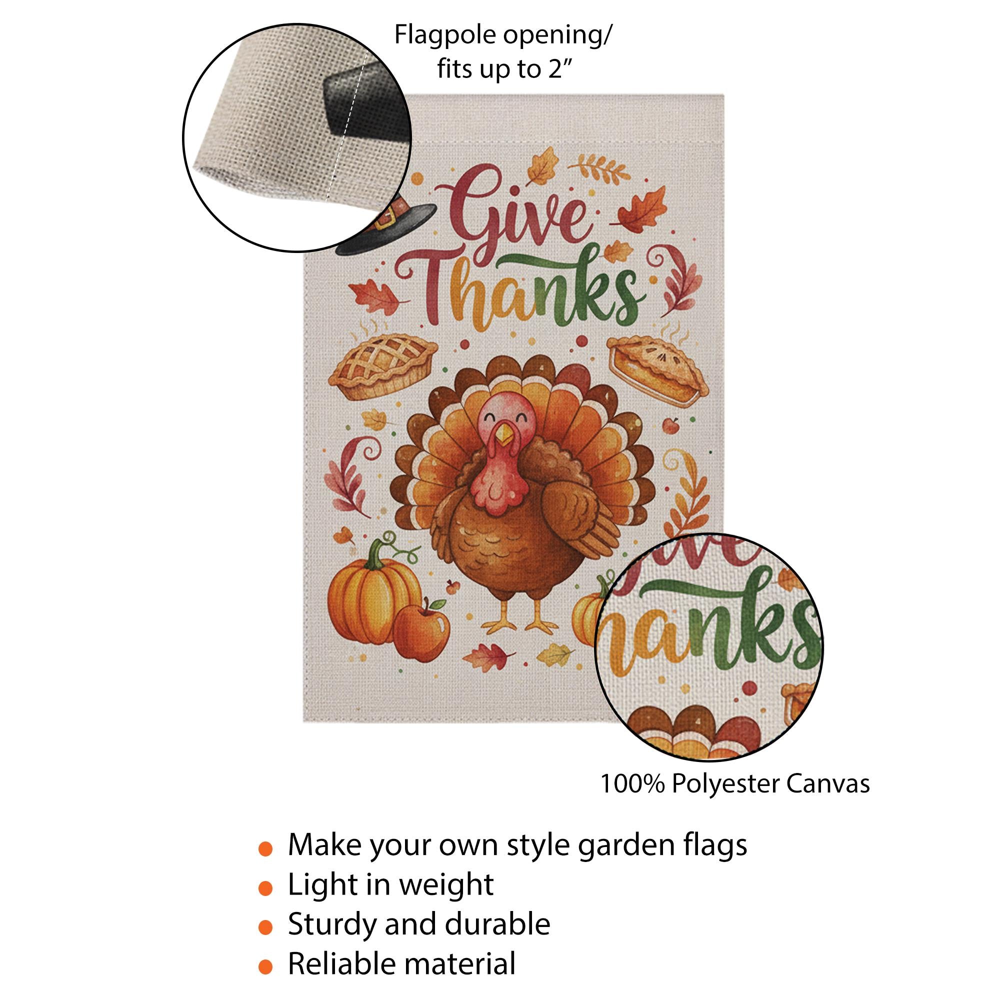 Thanksgiving Garden Flag: Outdoor Yard Decoration, Fall Turkey Pumpkin Design