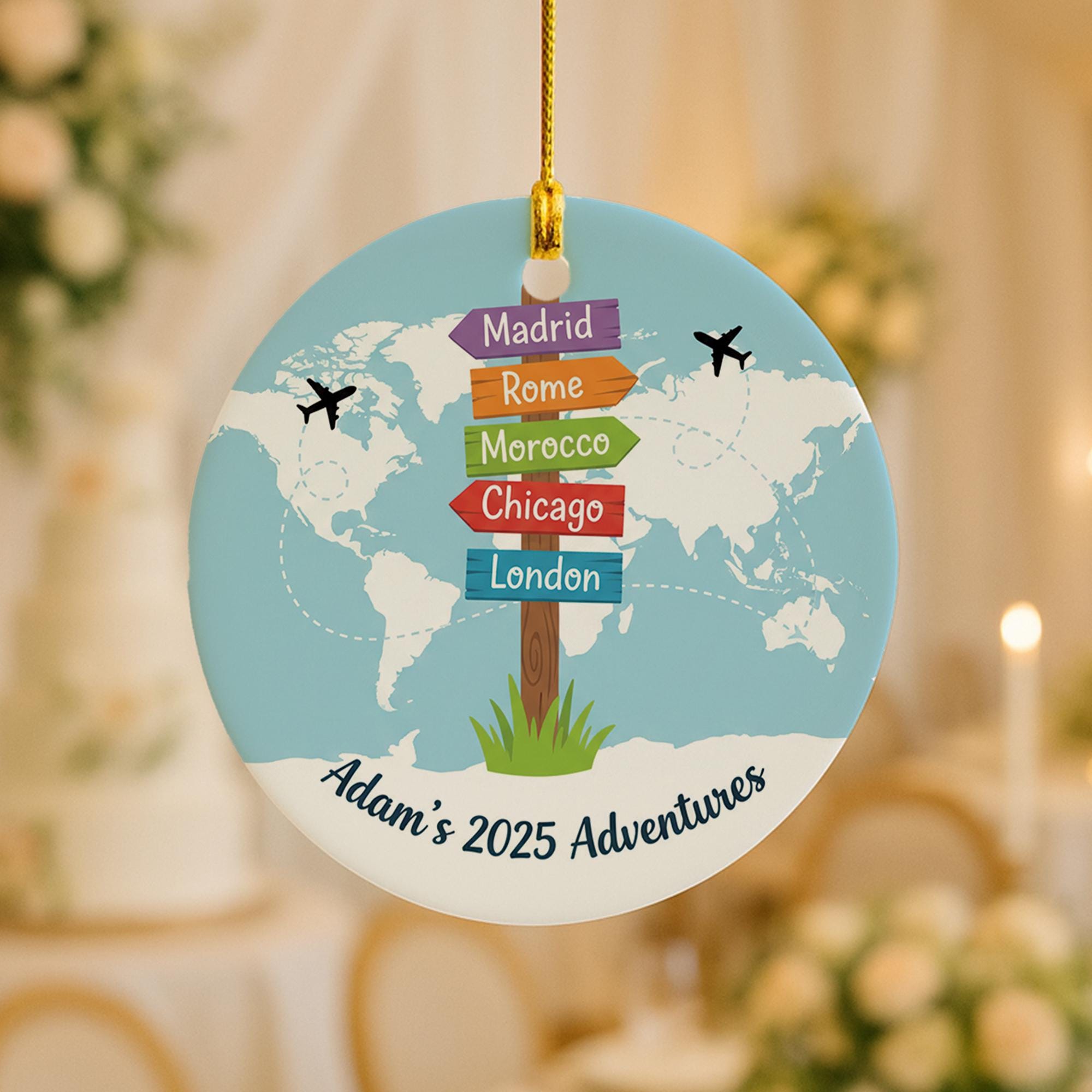 Ceramic Ornament: Personalized Travel Keepsake, World Map Adventure Design