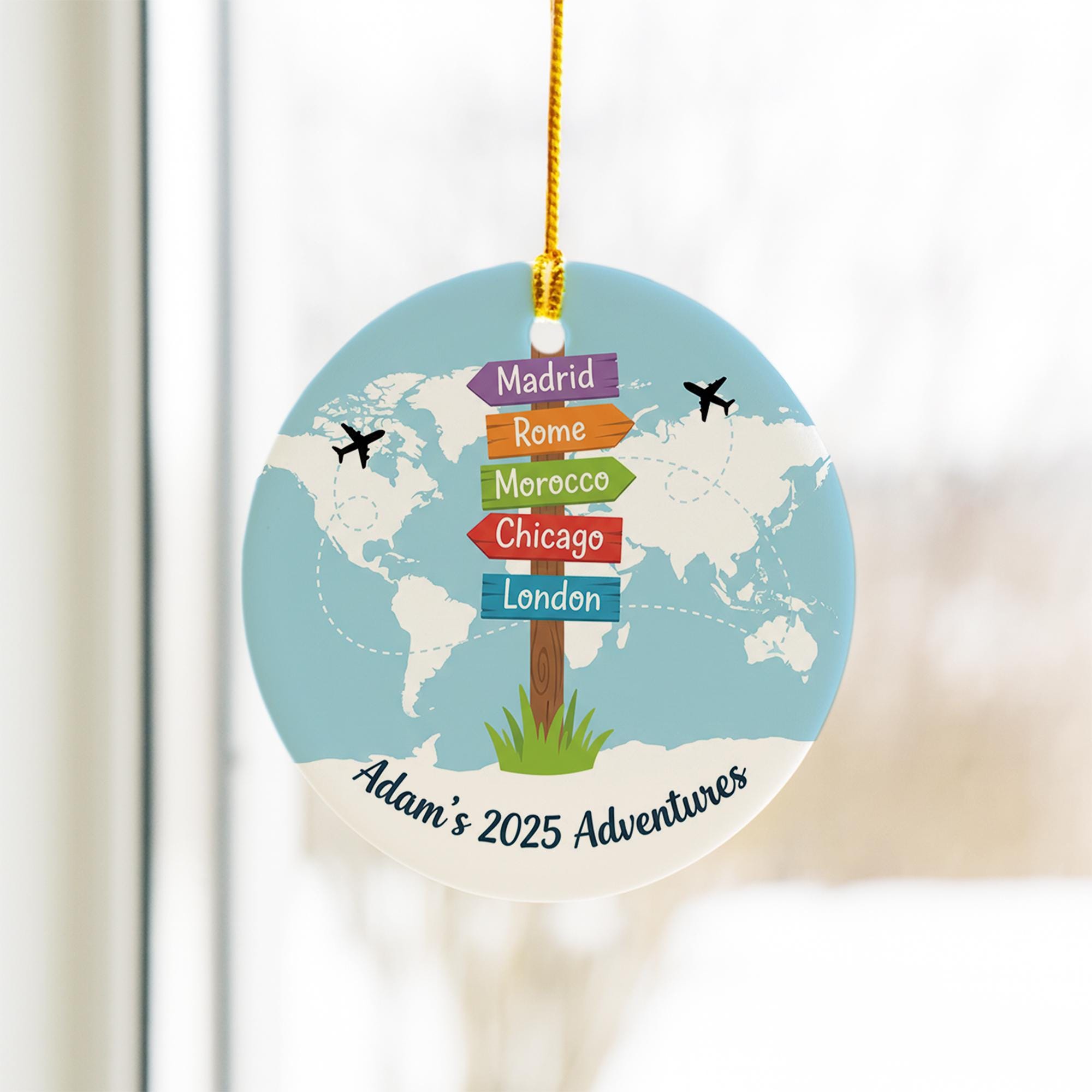 Ceramic Ornament: Personalized Travel Keepsake, World Map Adventure Design