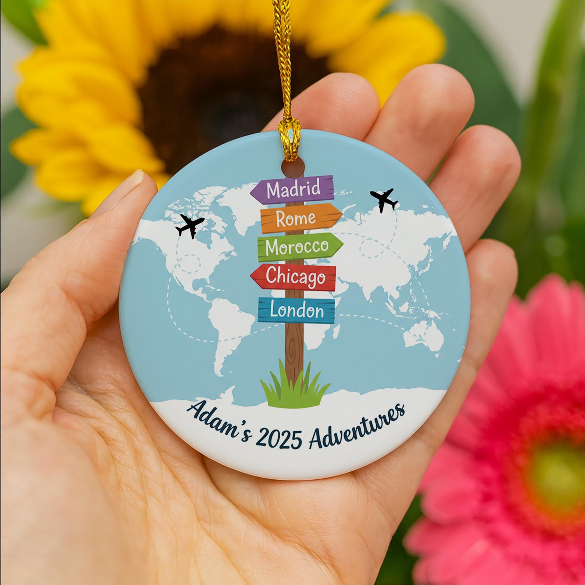 Ceramic Ornament: Personalized Travel Keepsake, World Map Adventure Design