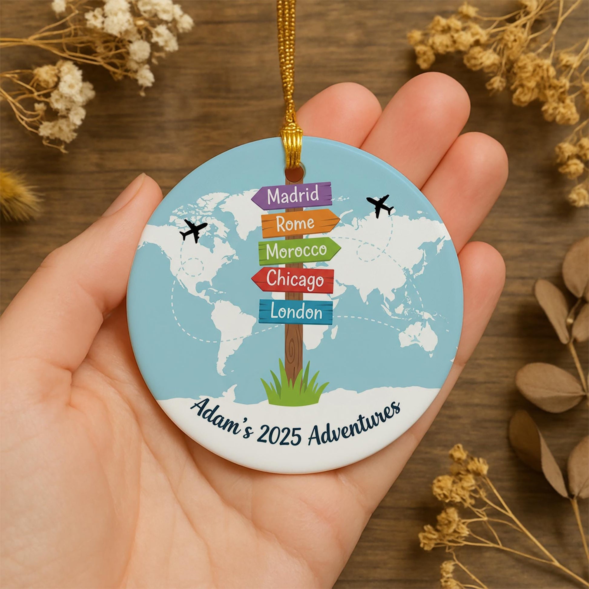Ceramic Ornament: Personalized Travel Keepsake, World Map Adventure Design